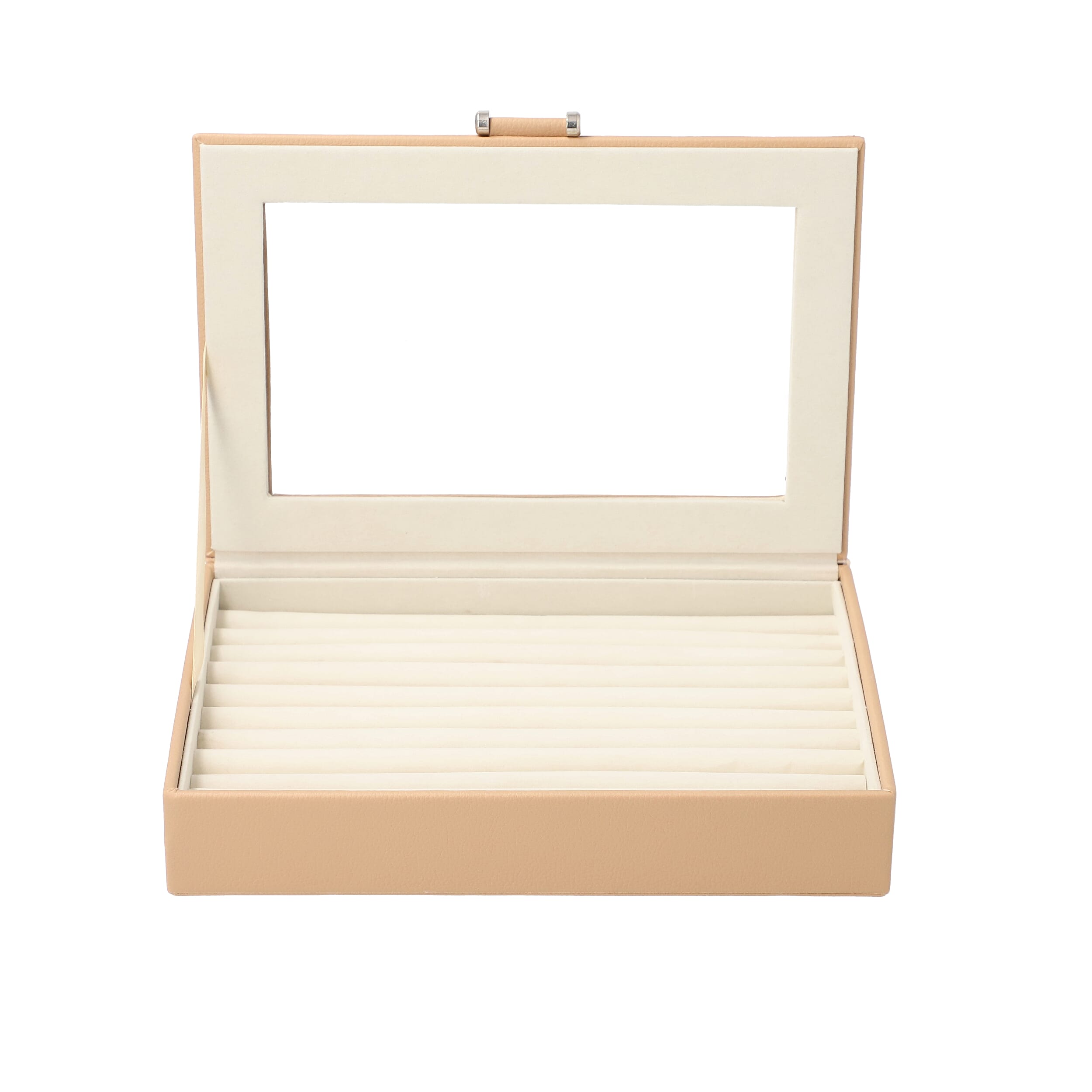 Beige Ring Box with Anti-Tarnish Lining and Transparent Window (26.7x17.8x5.5cm)