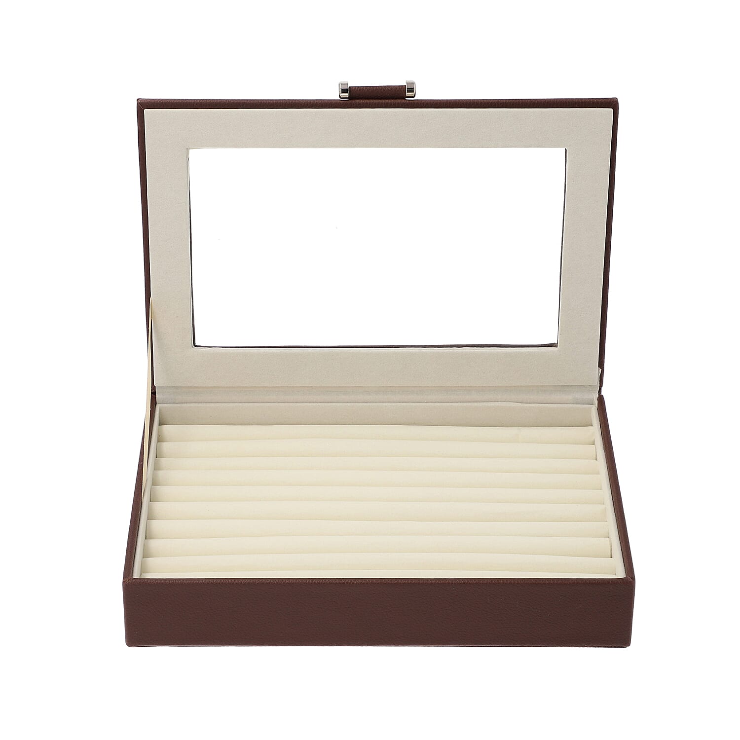 Dark Brown Ring Box with Anti-Tarnish Lining and Transparent Window (26.7x17.8x5.5cm)