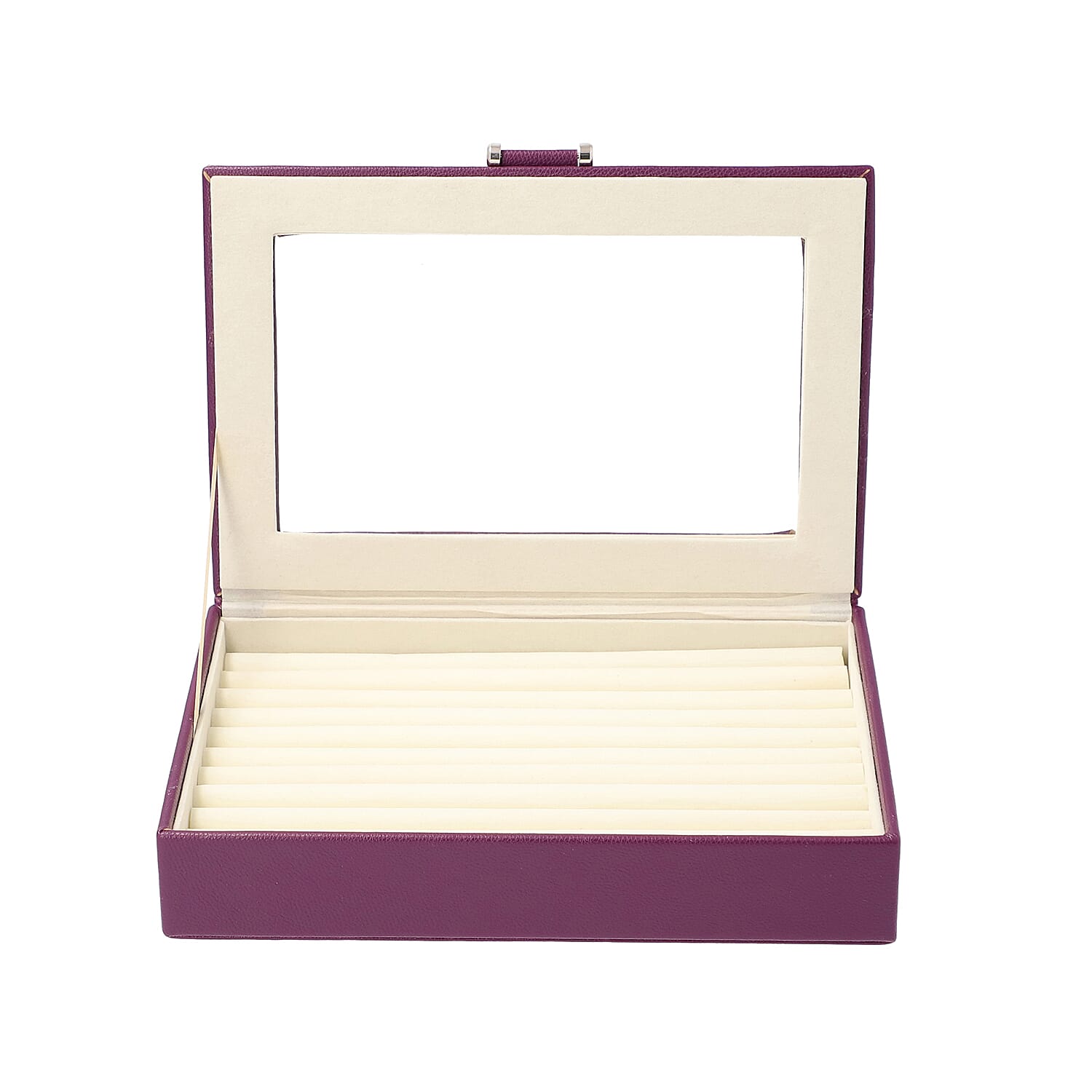 Dark Purple Ring Box with Anti-Tarnish Lining and Transparent Window (26.7x17.8x5.5cm)