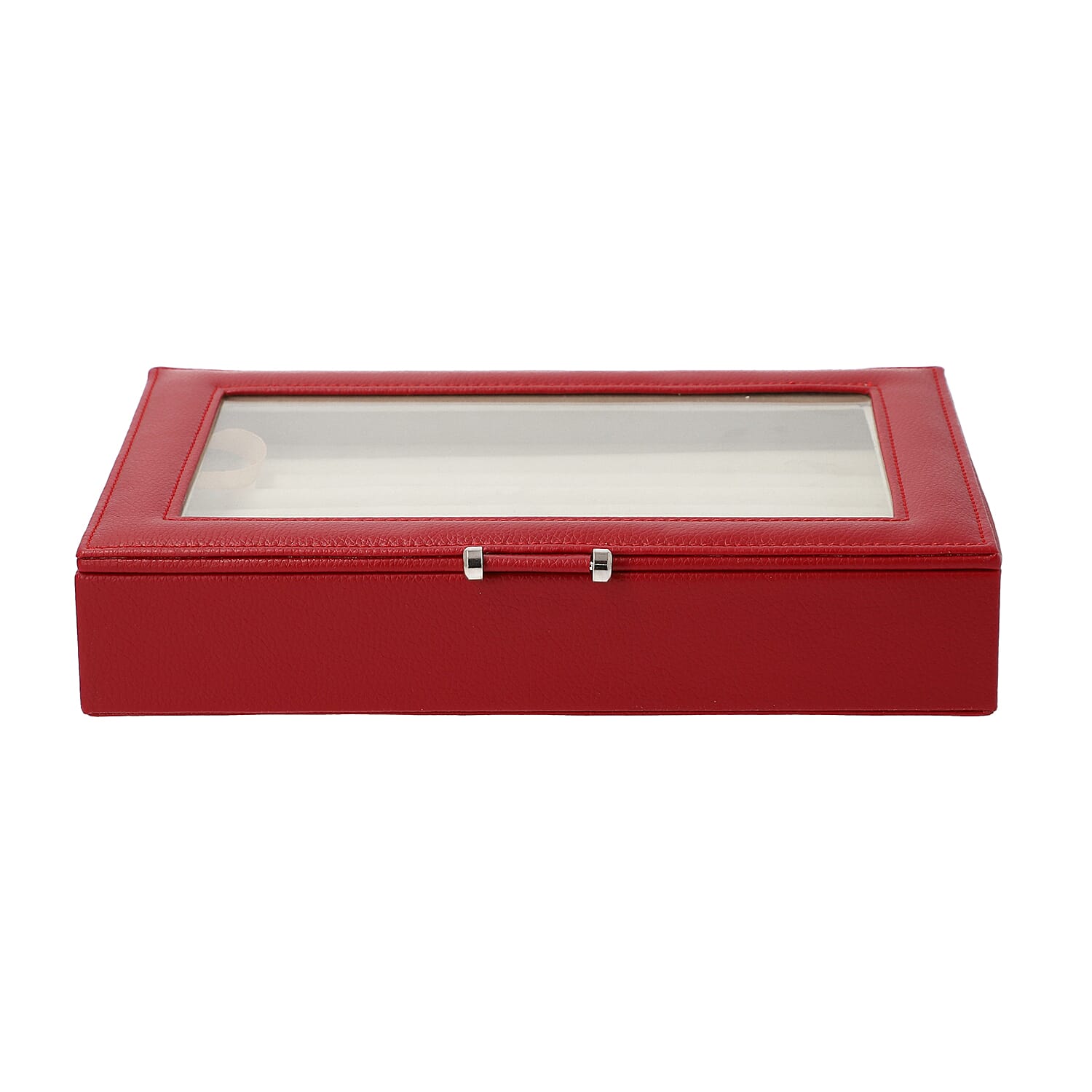 Wine Red Ring Box with Anti-Tarnish Lining and Transparent Window (26.7x17.8x5.5cm)
