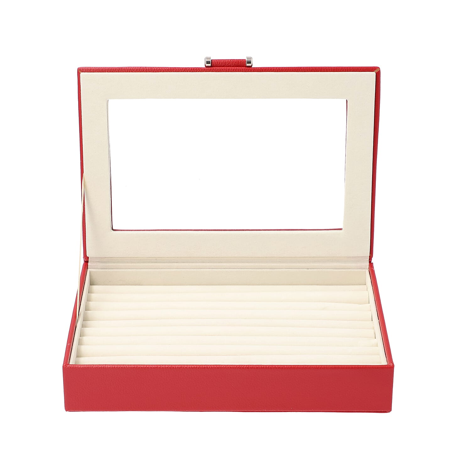 Wine Red Ring Box with Anti-Tarnish Lining and Transparent Window (26.7x17.8x5.5cm)