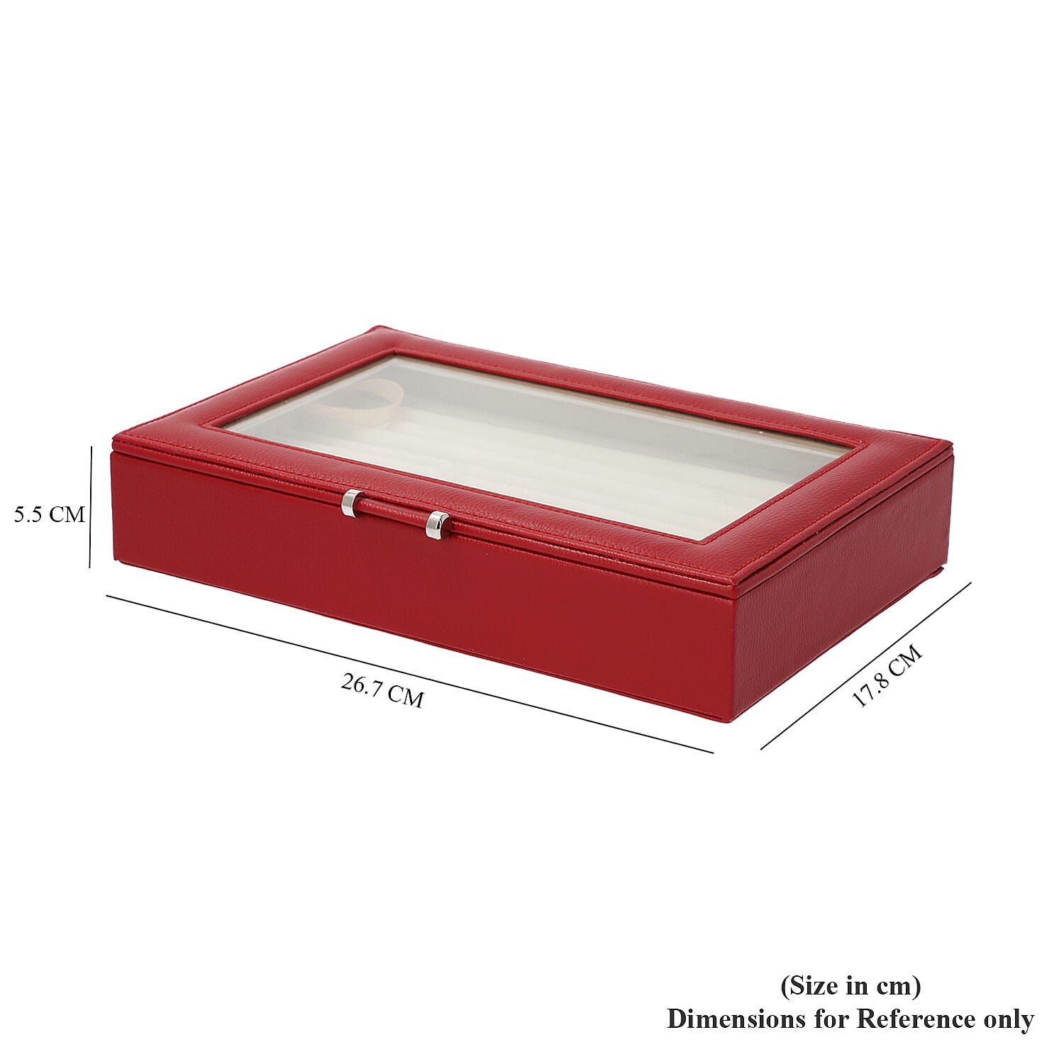 Wine Red Ring Box with Anti-Tarnish Lining and Transparent Window (26.7x17.8x5.5cm)