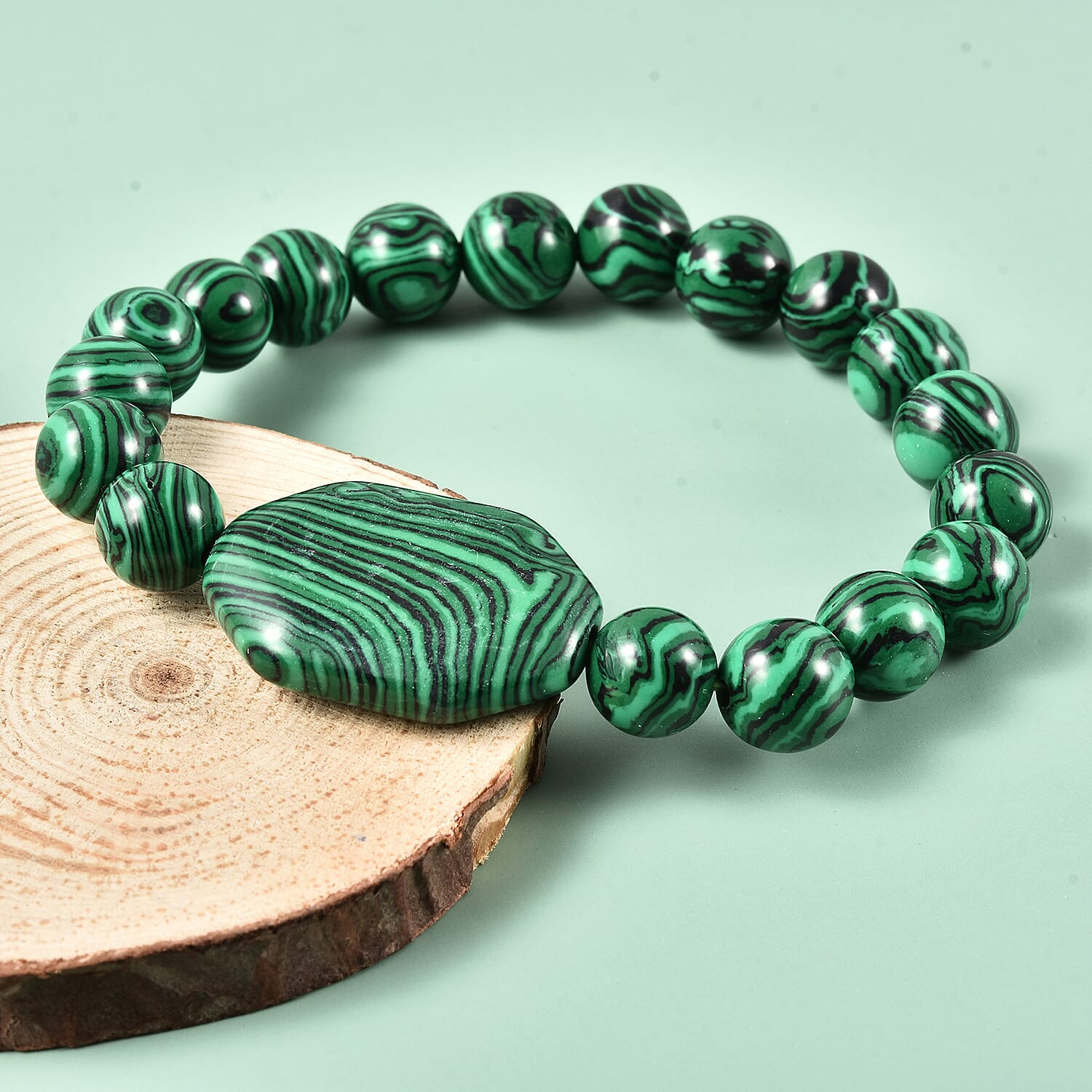 Malachite Stretchable Beads Bracelet (Size 7.5) 133.50 Ct.