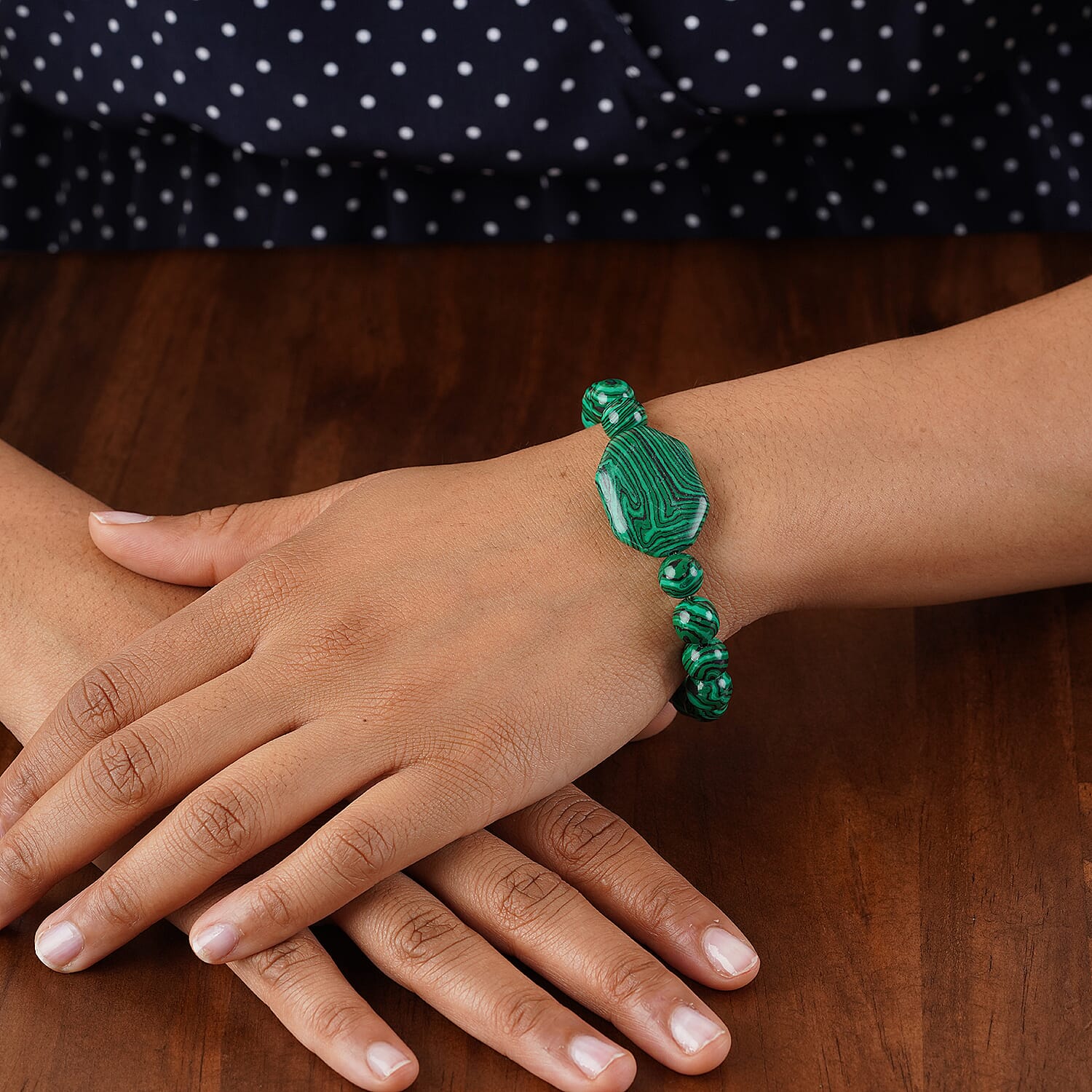 Malachite Stretchable Beads Bracelet (Size 7.5) 133.50 Ct.