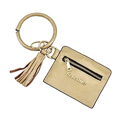 SENCILLEZ 100% Genuine Leather Bangle Key Chain with RFID Card Holder & Tassel in Grey (Size 11.5x9cm)