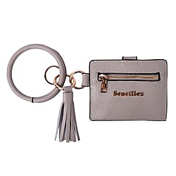 SENCILLEZ 100% Genuine Leather Bangle Key Chain with RFID Card Holder & Tassel in Grey (Size 11.5x9cm)