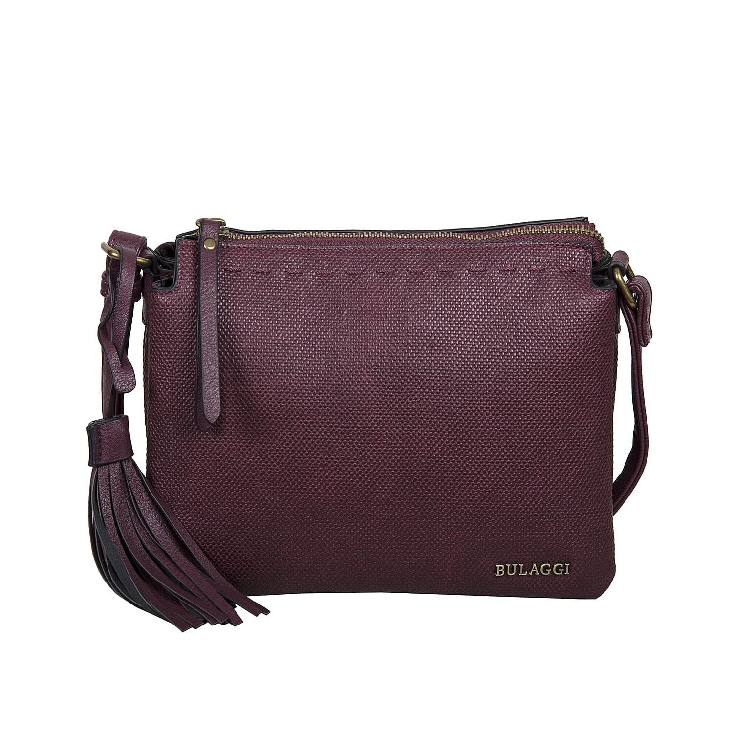 Bulaggi Collection - Gerbera Crossbody Bag with Adjustable Shoulder Strap and Detachable Tassel (Size 23x18x8cm) - Burgundy