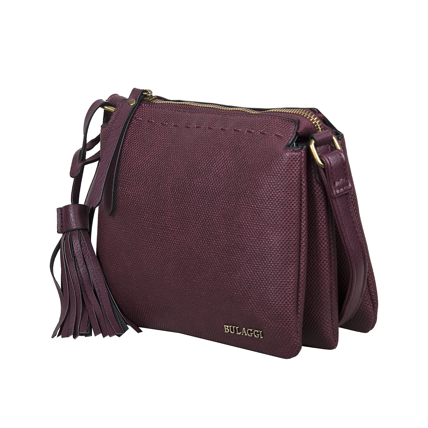 Bulaggi Collection - Gerbera Crossbody Bag with Adjustable Shoulder Strap and Detachable Tassel (Size 23x18x8cm) - Burgundy