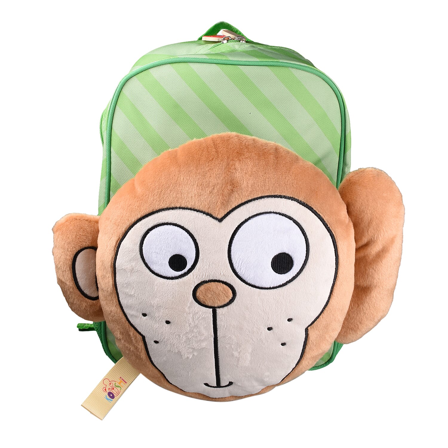 Kooshi Kids Backpack with Removable Travel Cushion - Monty the Monkey (Size 35x25x11 Cm) - Light Brown and Green