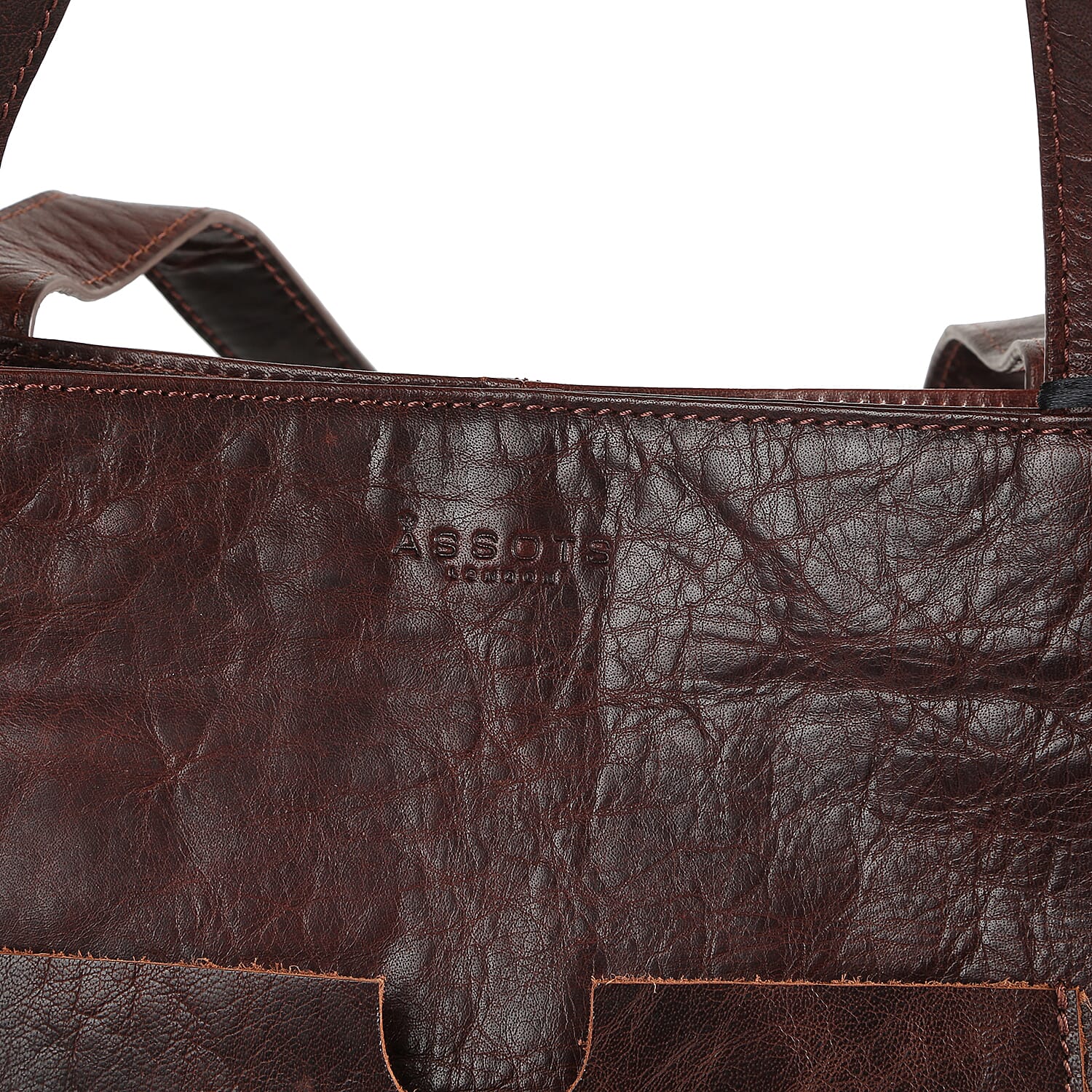 Assots London NADIA Womens Large Capacity Full Grain Leather Tote Bag (Size 47x34x14cm) - Brown