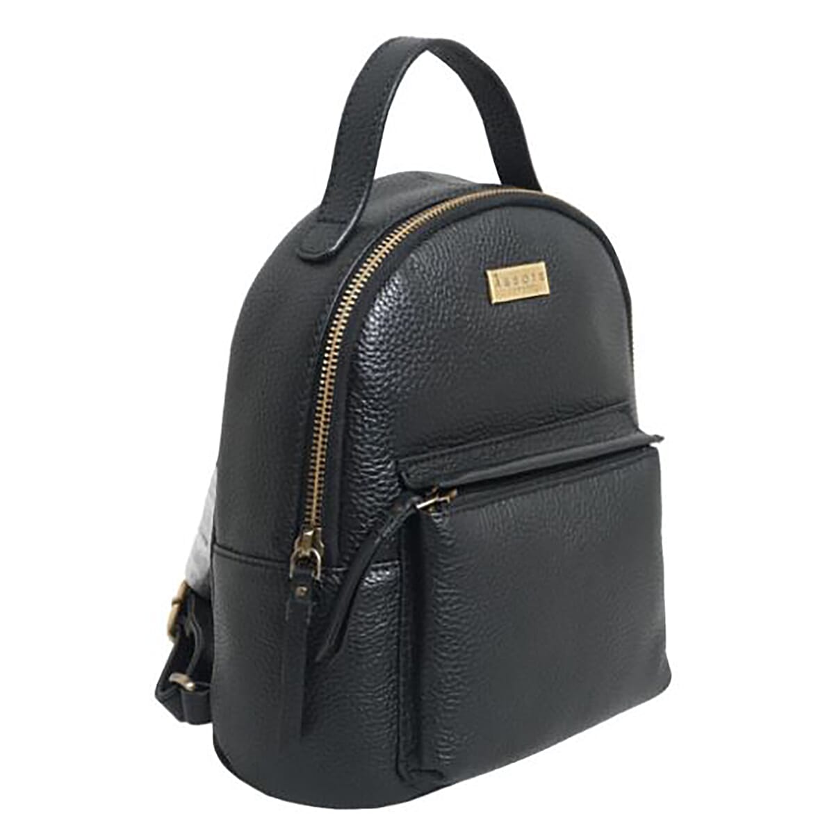 Assots London BETTY Womens Zip Top Mini Leather Backpack with Adjustable Shoulder Strap (Size 24x21x7cm) - Black
