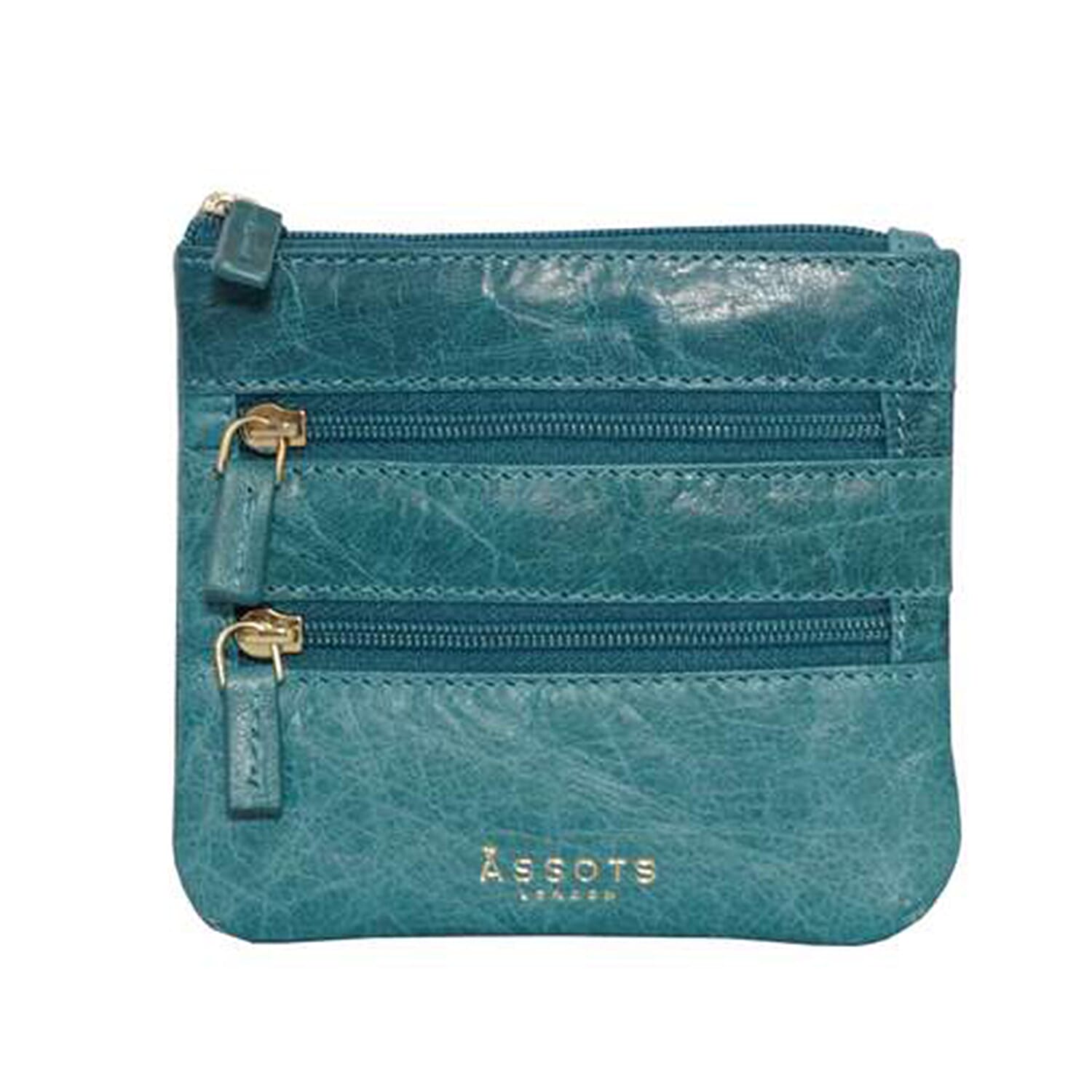 Assots London LAURA Soft Small Zip Top Leather Coin Purse (Size 11x10cm) - Blue