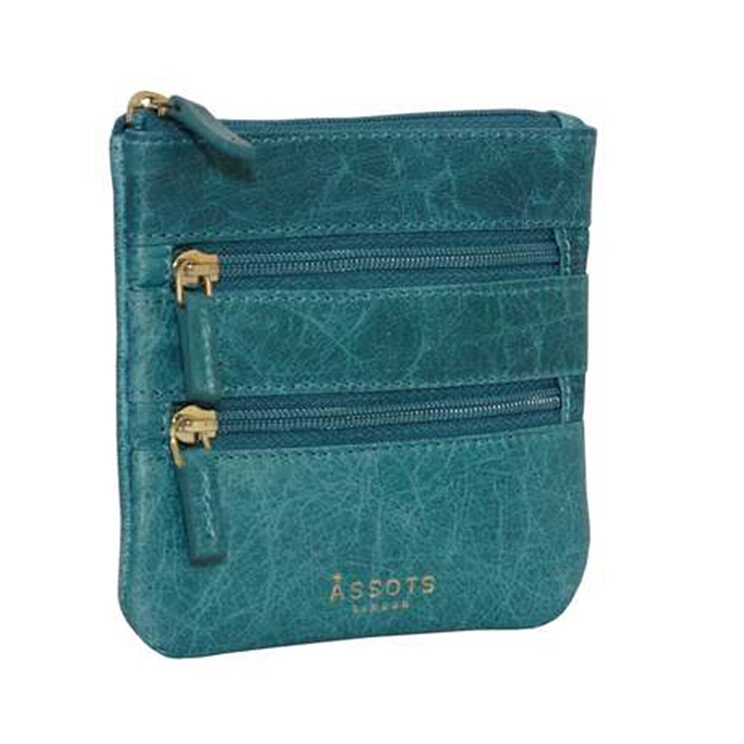 Assots London LAURA Soft Small Zip Top Leather Coin Purse (Size 11x10cm) - Blue