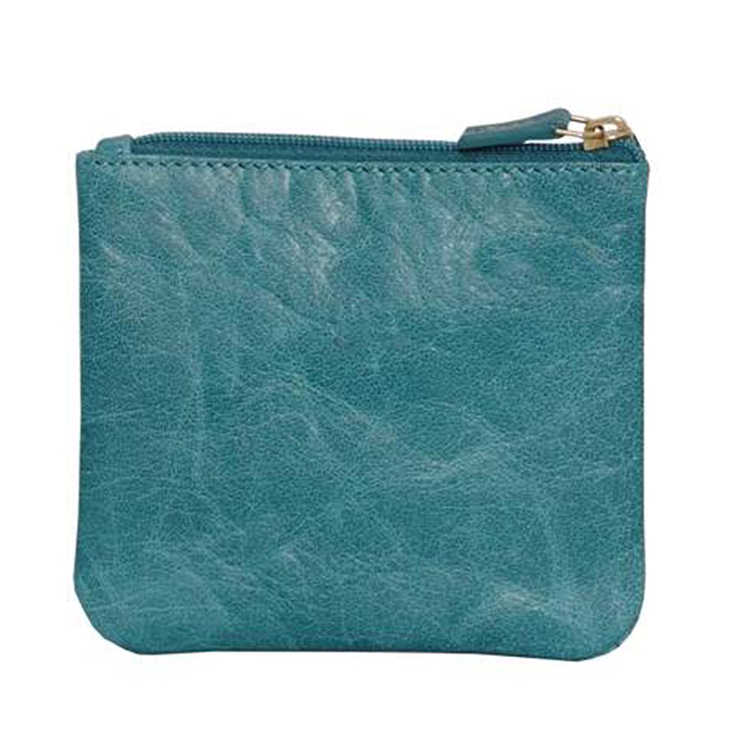 Assots London LAURA Soft Small Zip Top Leather Coin Purse (Size 11x10cm) - Blue