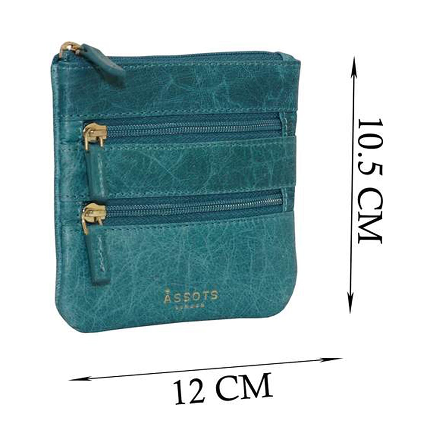 Assots London LAURA Soft Small Zip Top Leather Coin Purse (Size 11x10cm) - Blue