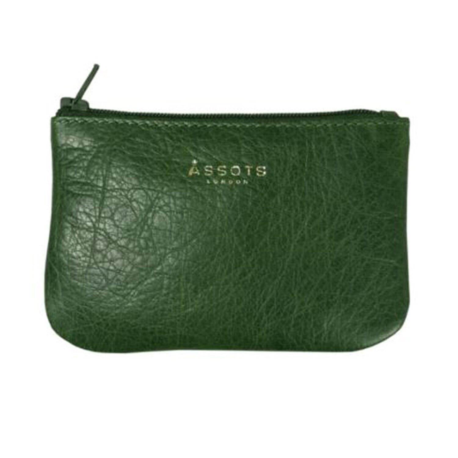 Assots London  Full Grain Leather Zip Top Coin Purse (Size 12x8cm) - Green