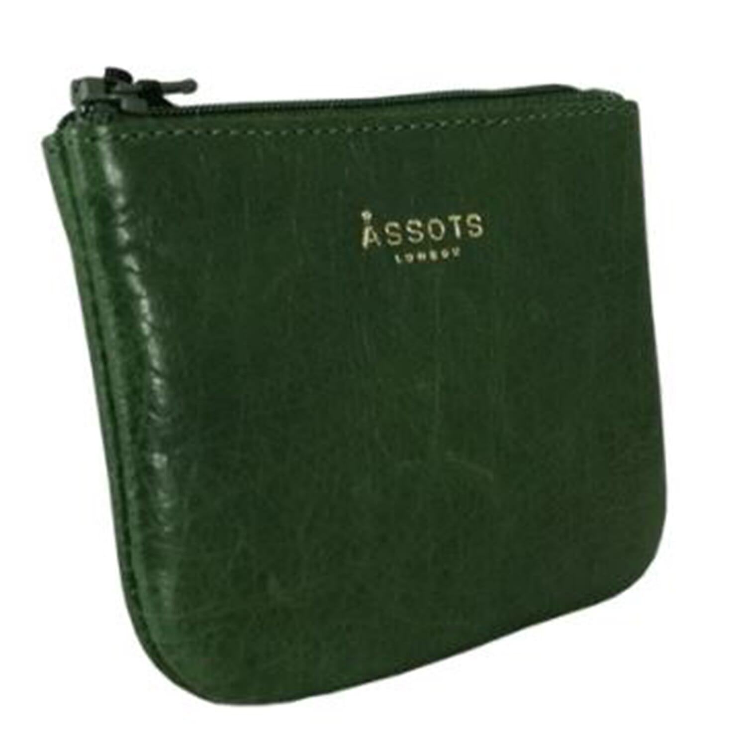 Assots London  Full Grain Leather Zip Top Coin Purse (Size 12x8cm) - Green