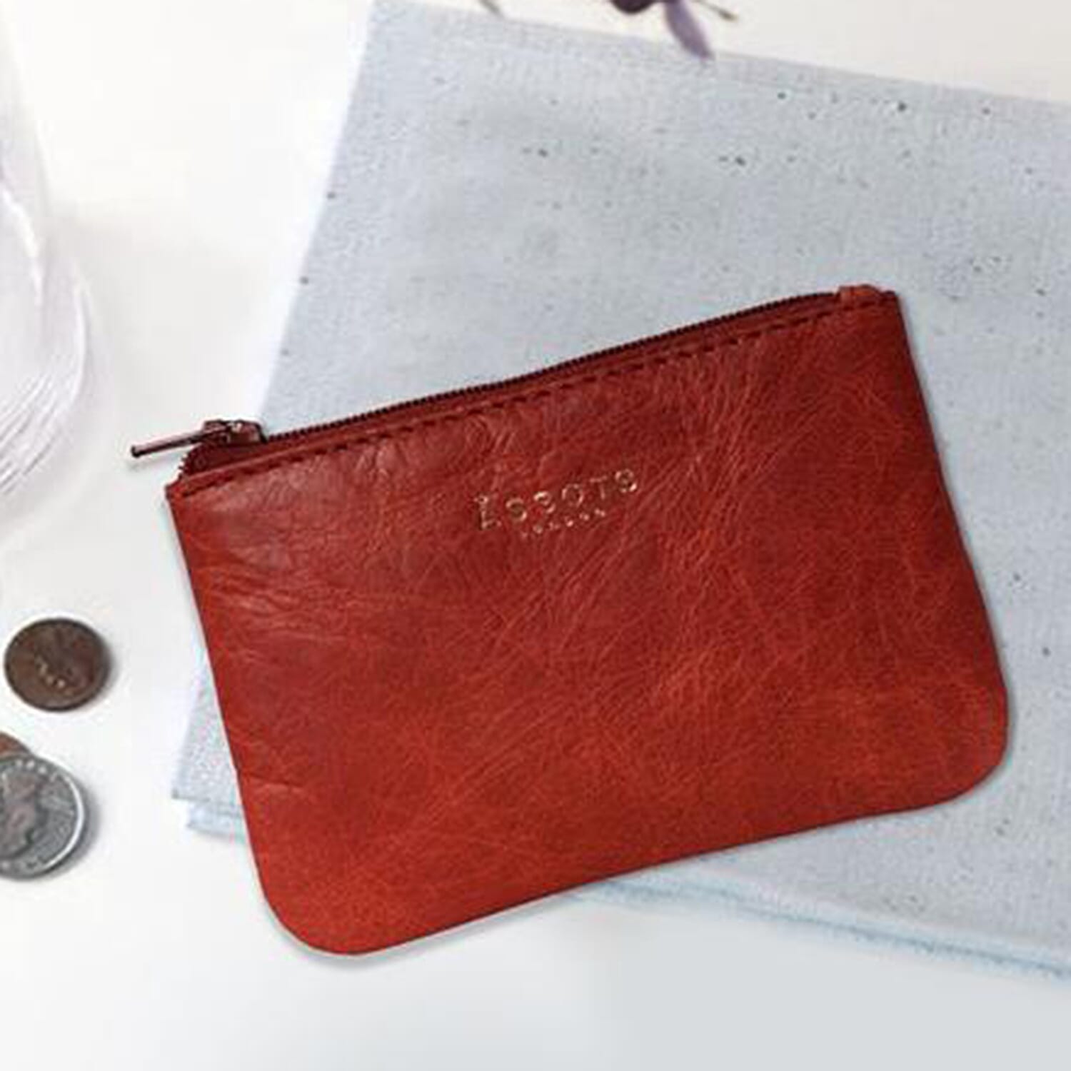 Assots London  Full Grain Leather Zip Top Coin Purse (Size 12x8cm) - Red