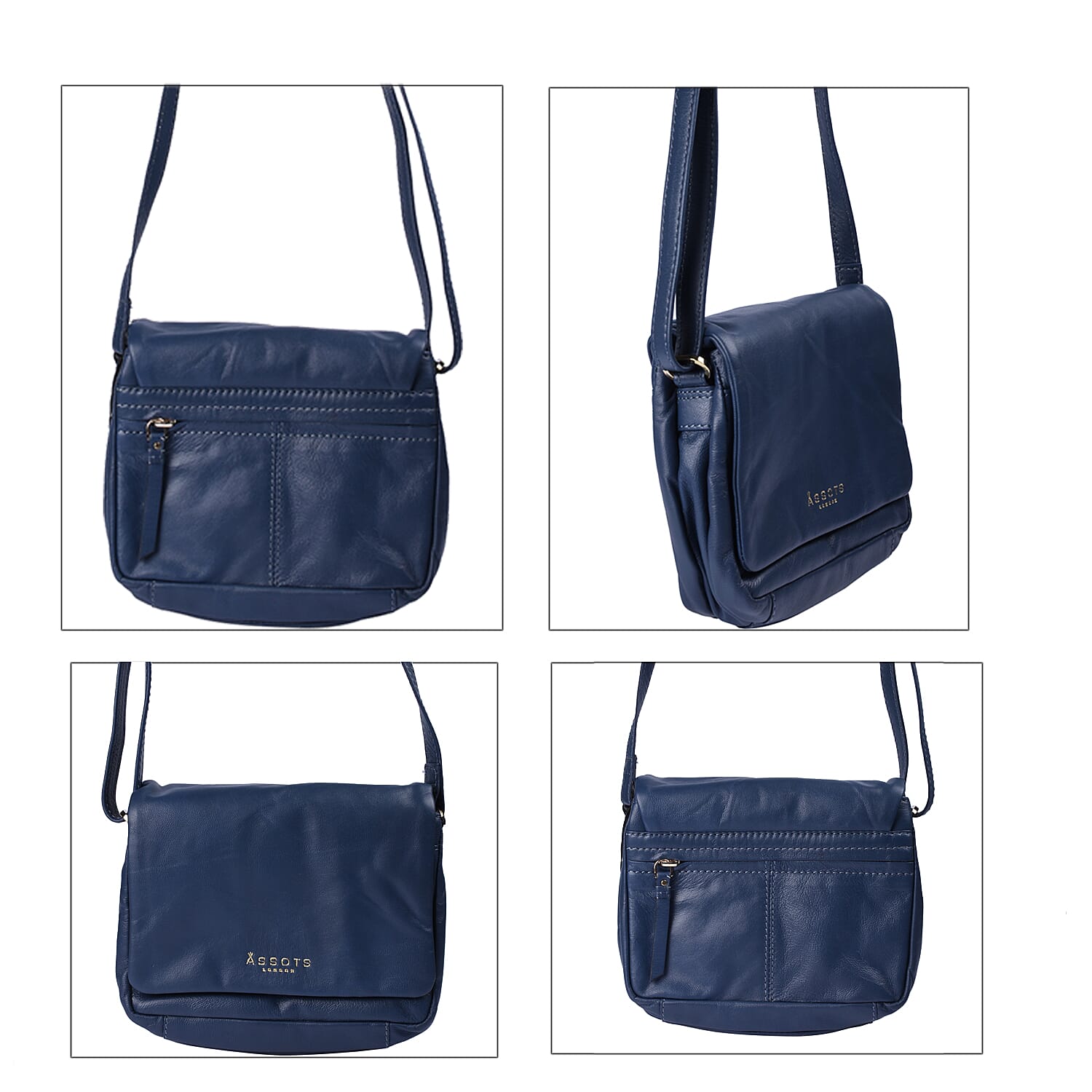 Assots London HELENA 4 Compartment Organiser Flapover Crossbody Bag (Size 18x15x8cm) - Blue