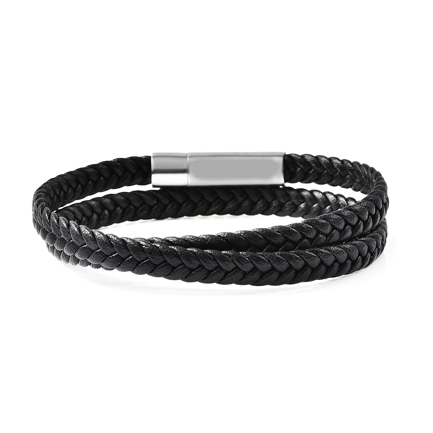 Braided Microfibre Leather Bracelet (Size 8) with Magnetic Lock in Stainless Steel