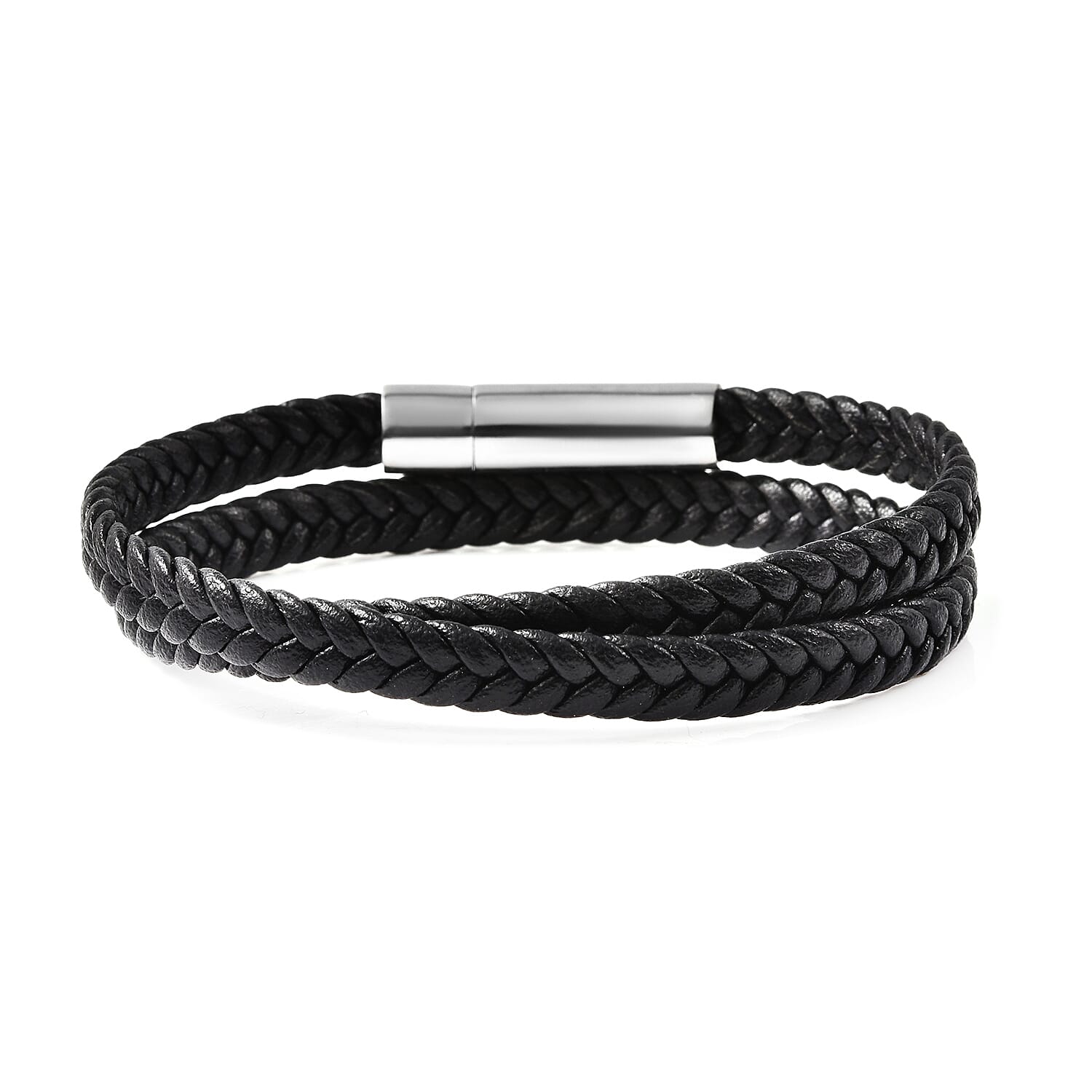 Braided Microfibre Leather Bracelet (Size 8) with Magnetic Lock in Stainless Steel
