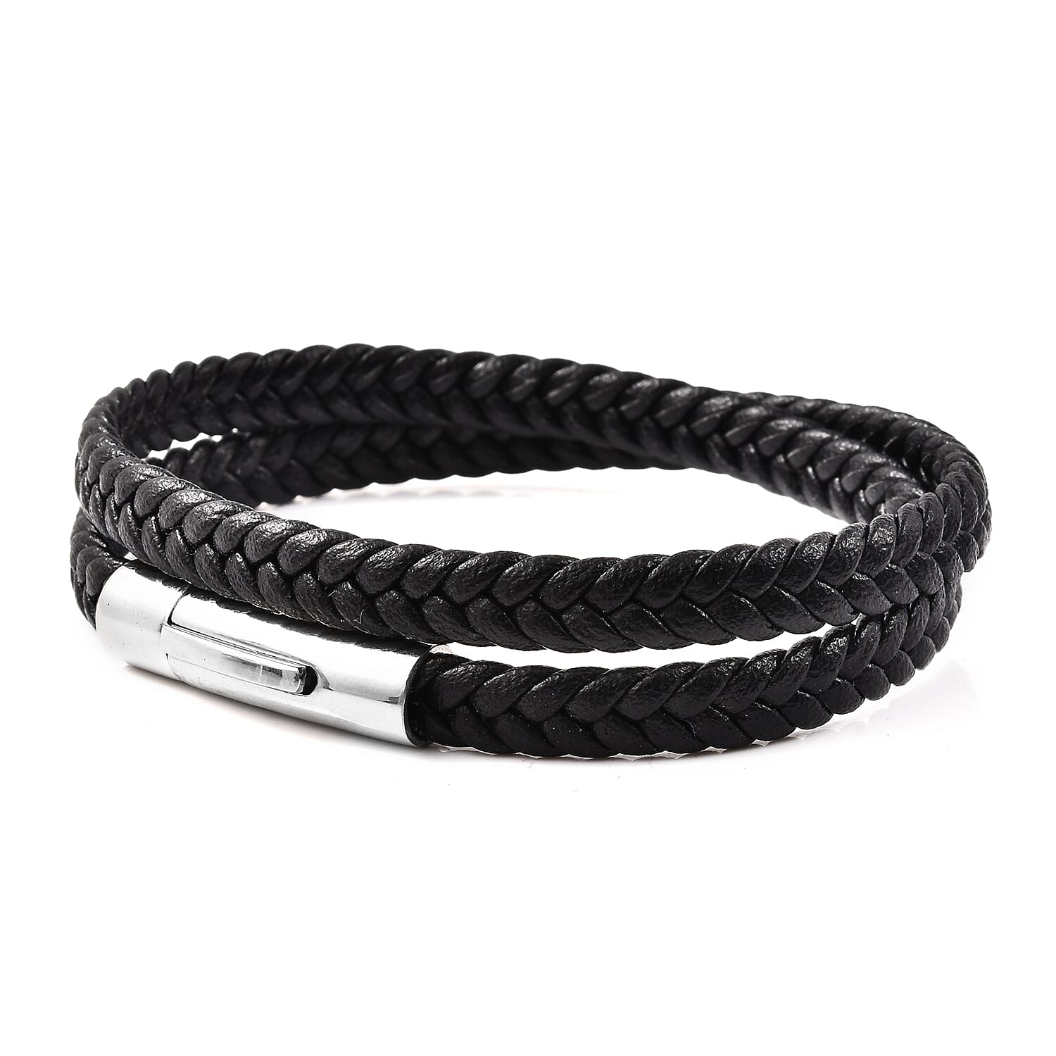 Braided Microfibre Leather Bracelet (Size 8) with Magnetic Lock in Stainless Steel