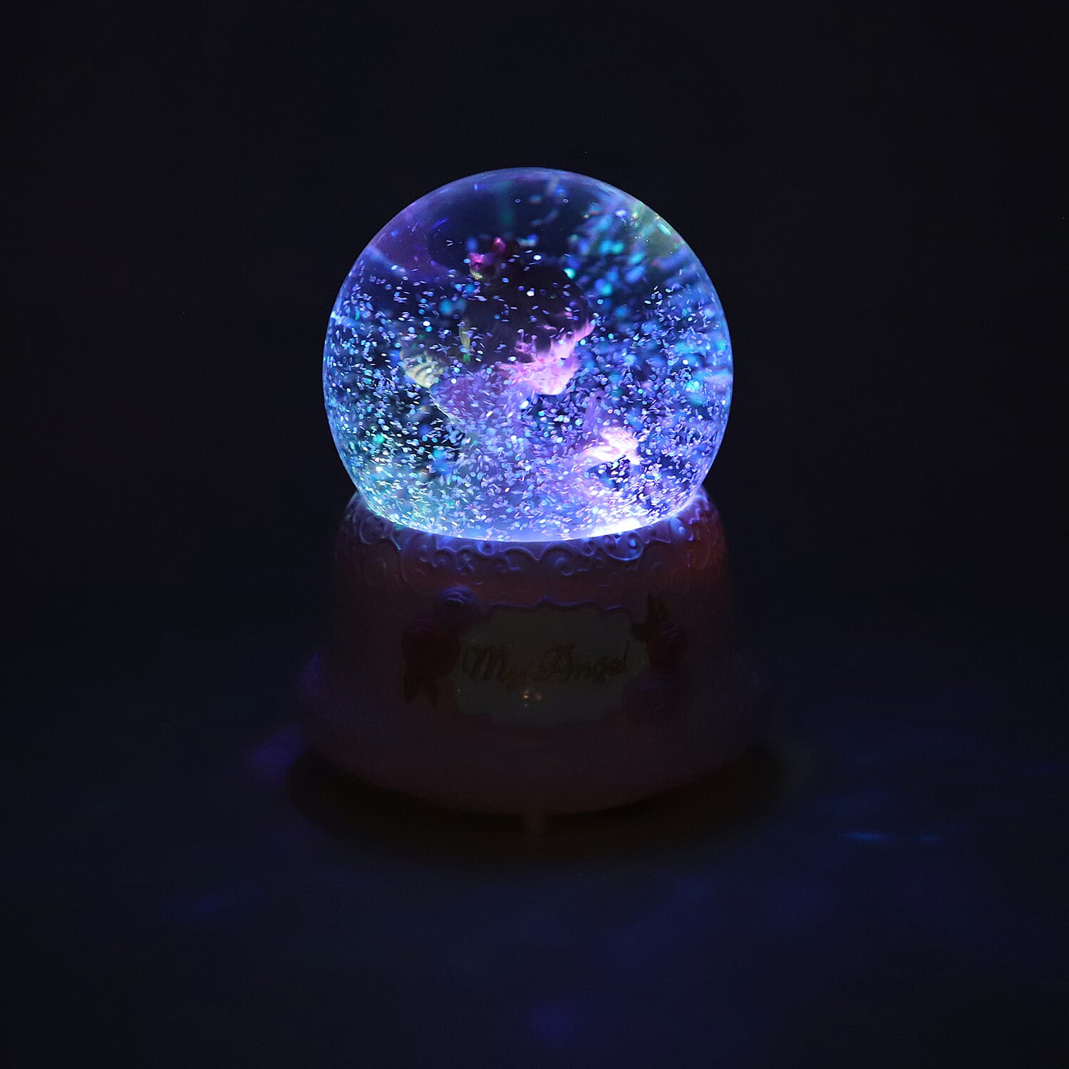 LED Colour Changing Musical Glass Water Globe with Glitter -Angel and Dove (Size 15)