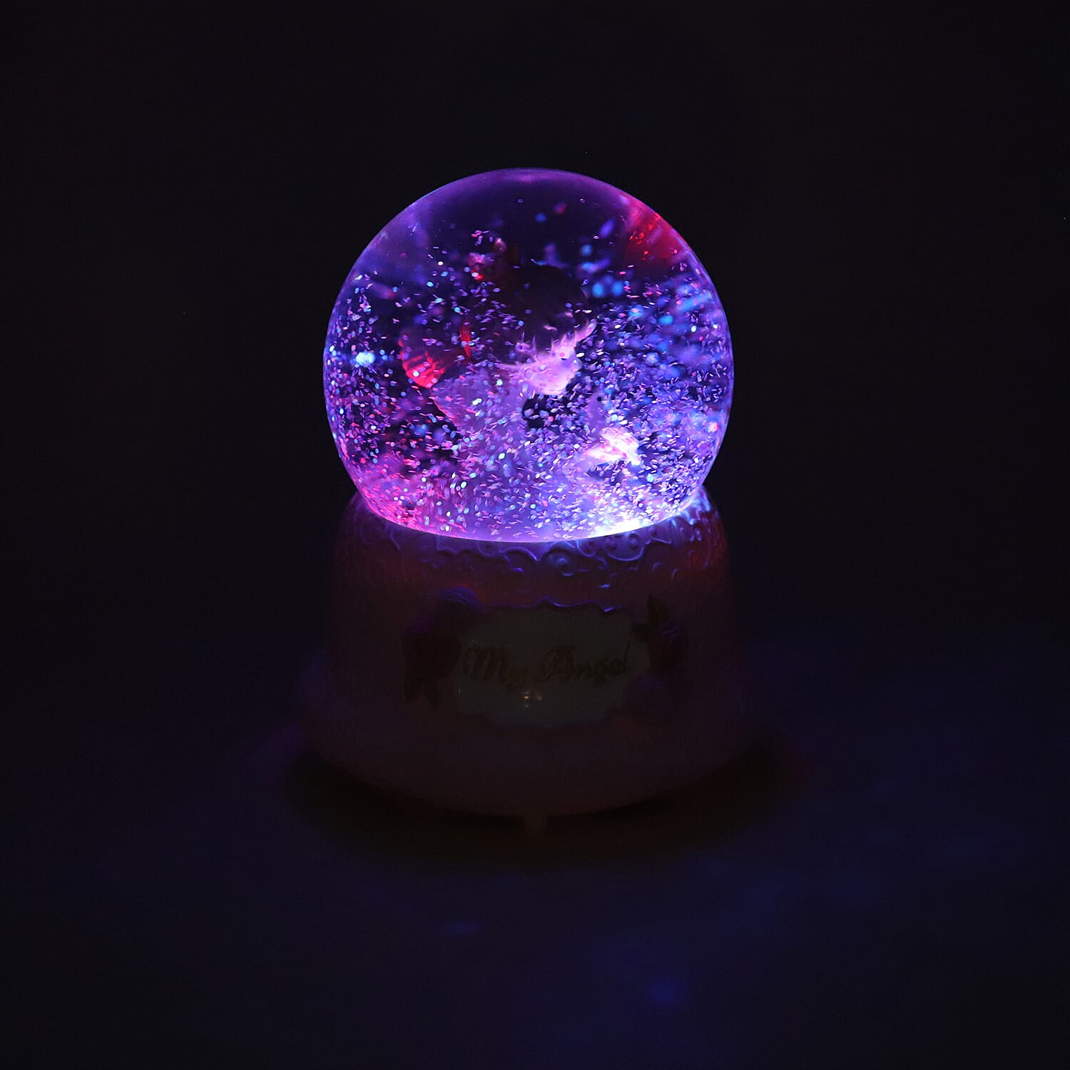 LED Colour Changing Musical Glass Water Globe with Glitter -Angel and Dove (Size 15)