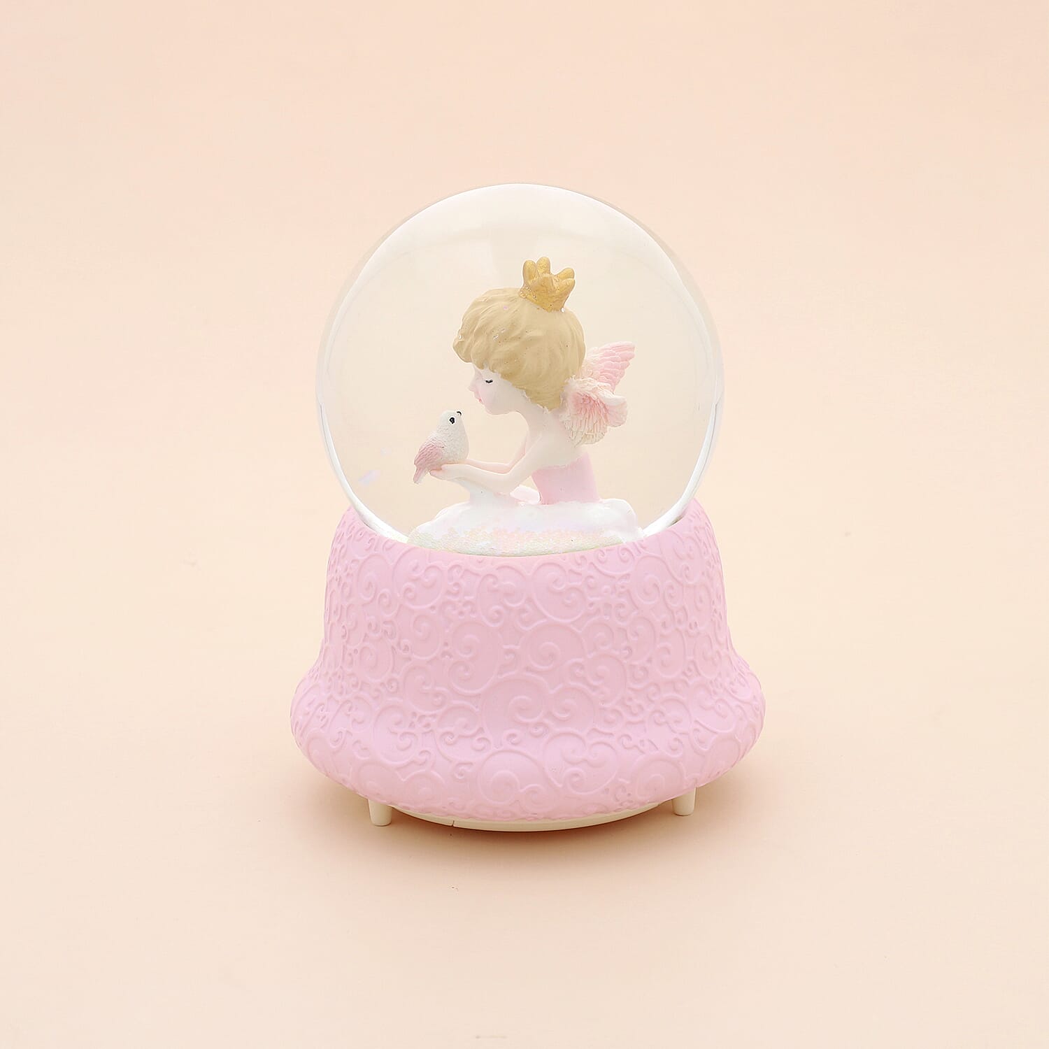 LED Colour Changing Musical Glass Water Globe with Glitter -Angel and Dove (Size 15)