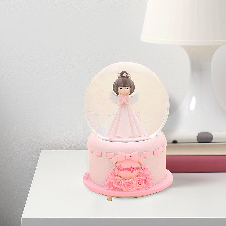 LED Colour Changing Musical Glass Water Global with Glitter - Angel with Heart (Requires 3xAAA Batteries - Not Inc) (Size 15)