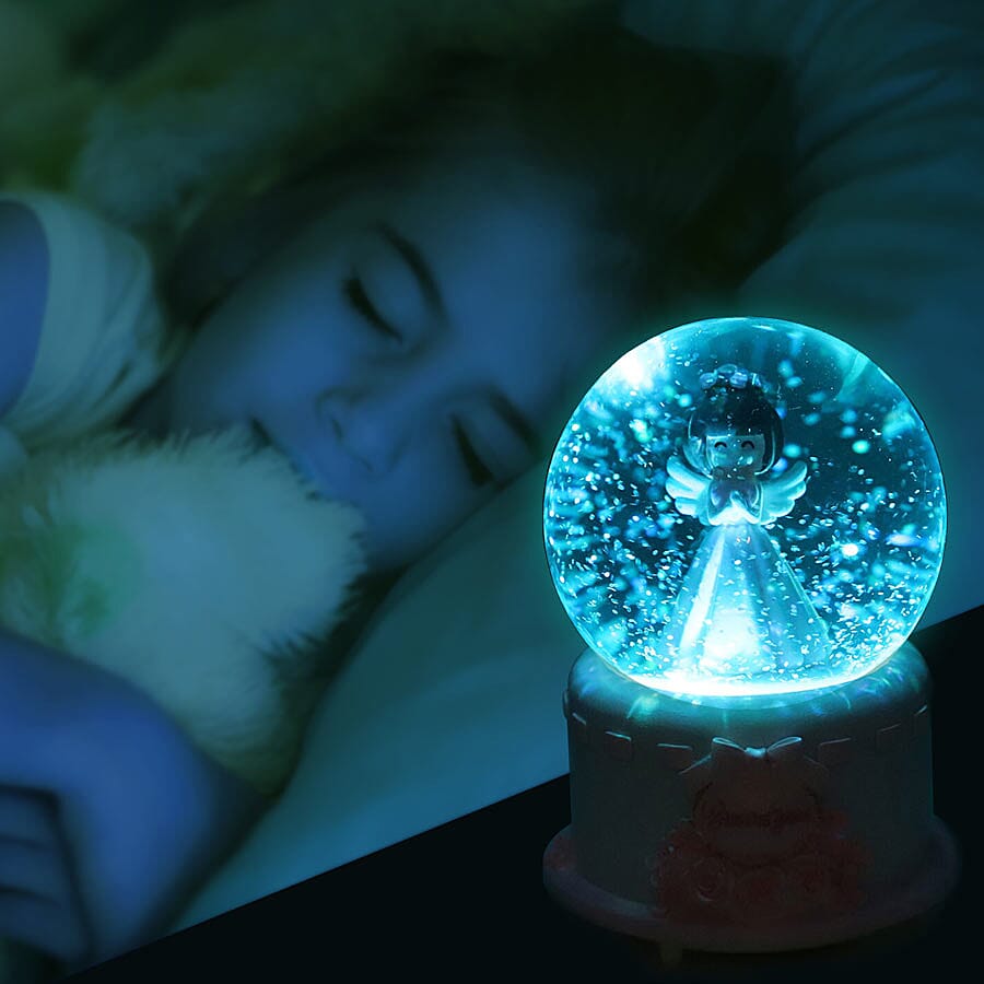 LED Colour Changing Musical Glass Water Global with Glitter - Angel with Heart (Requires 3xAAA Batteries - Not Inc) (Size 15)