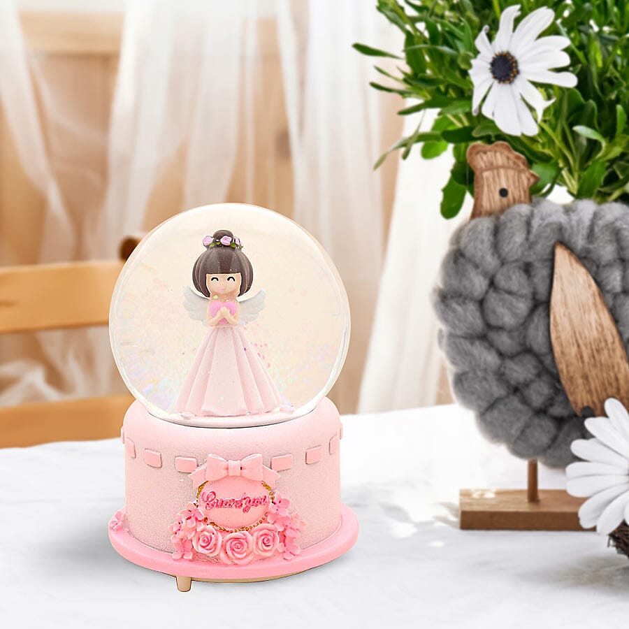 LED Colour Changing Musical Glass Water Global with Glitter - Angel with Heart (Requires 3xAAA Batteries - Not Inc) (Size 15)