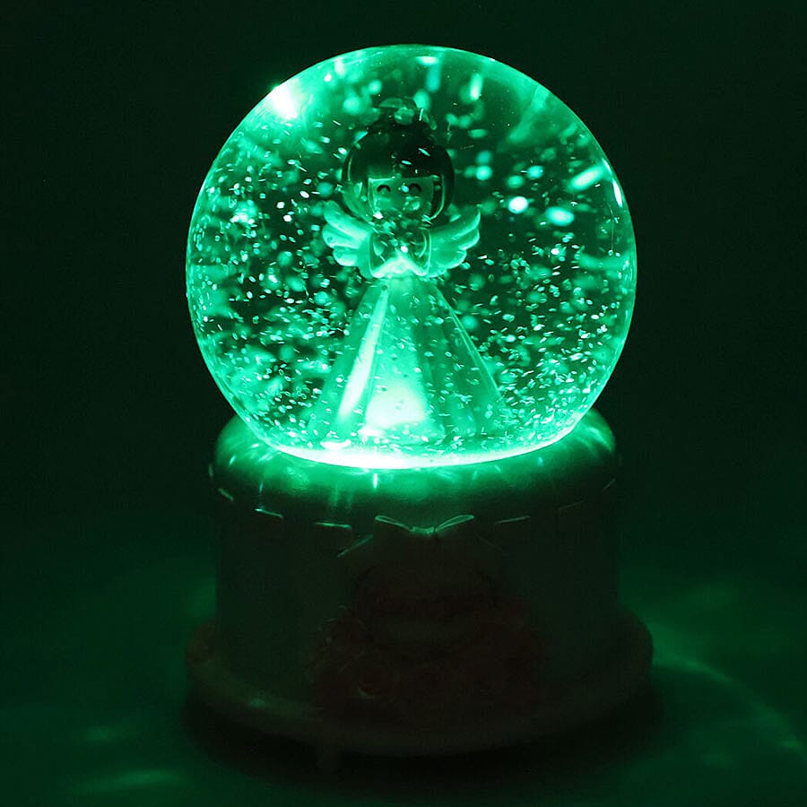LED Colour Changing Musical Glass Water Global with Glitter - Angel with Heart (Requires 3xAAA Batteries - Not Inc) (Size 15)