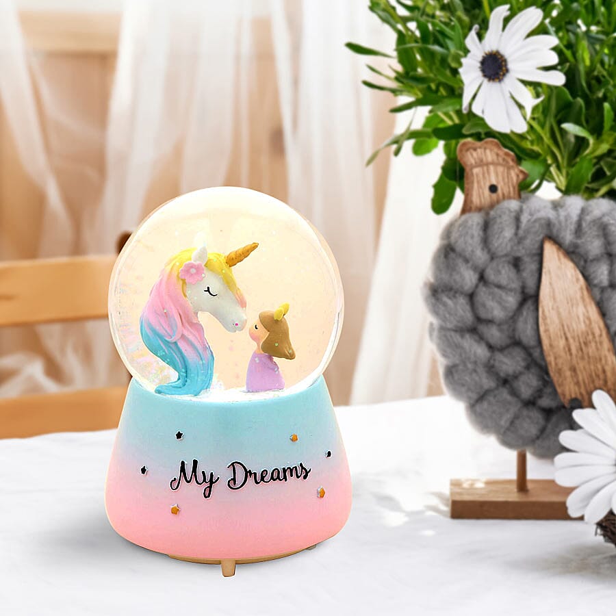 Unicorn and Girl Water Globe with Music and Glitter - (Requires 3xAAA Batteries - Not Inc)