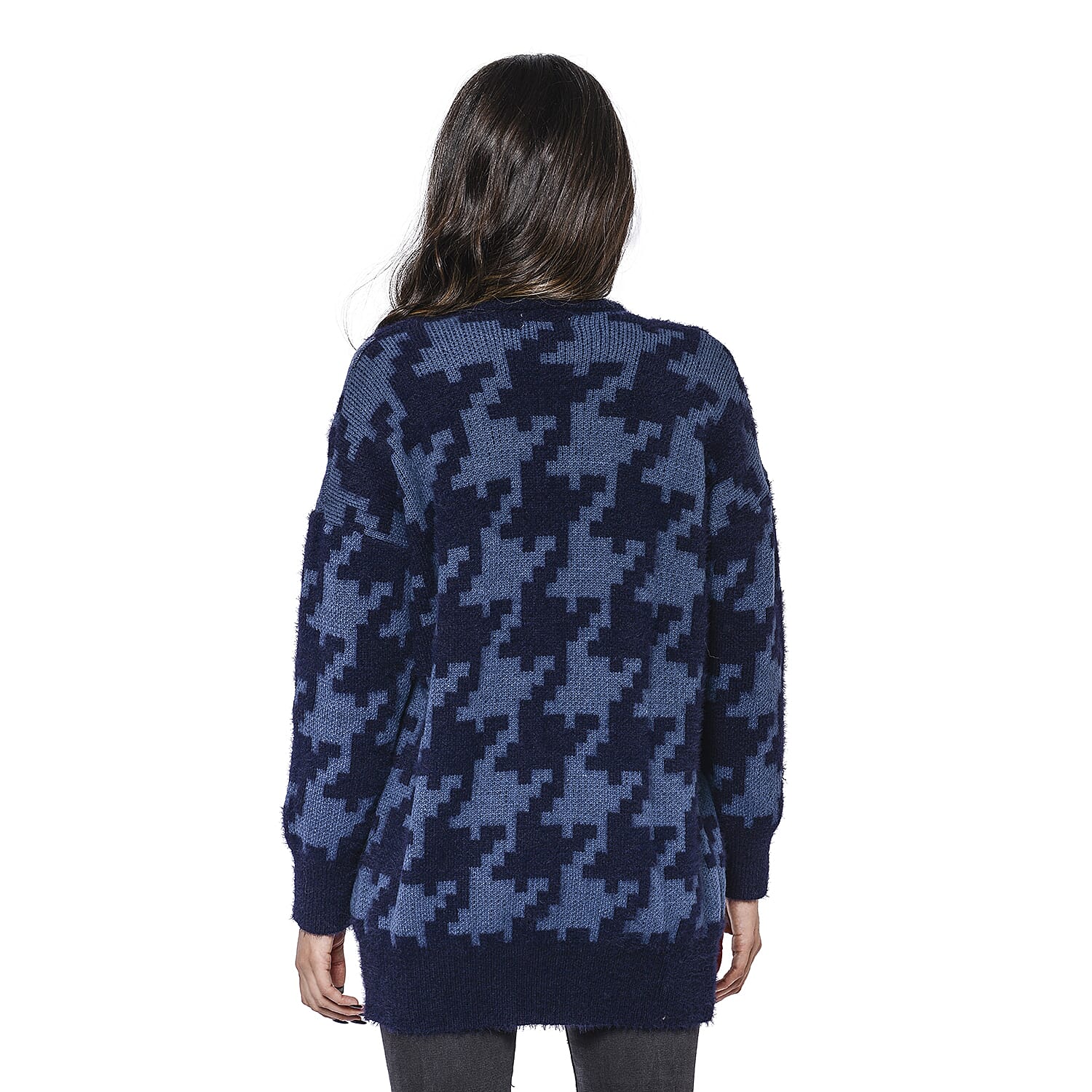 LA MAREY Houndstooth Pattern Blue Cardigan (Size Upto 18)