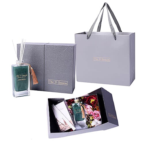 The 5th Season - 150ml Reed Diffuser Air Freshener in Gift Box with Artificial Flower - Teal Green (Grasse Amorous Fragrance)