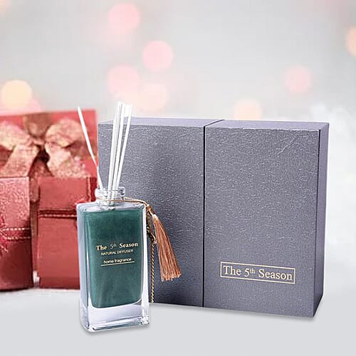 The 5th Season - 150ml Reed Diffuser Air Freshener in Gift Box with Artificial Flower - Teal Green (Grasse Amorous Fragrance)