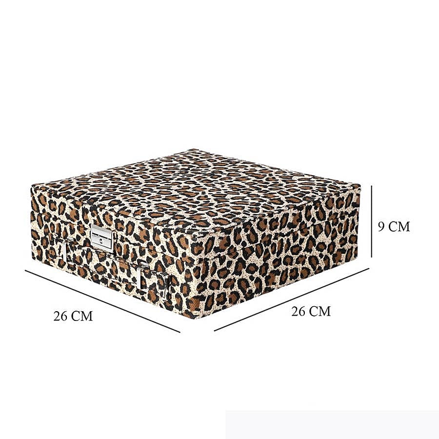 Two-Tier Brown Leopard Pattern Jewellery Box with Anti-Tarnish Lining