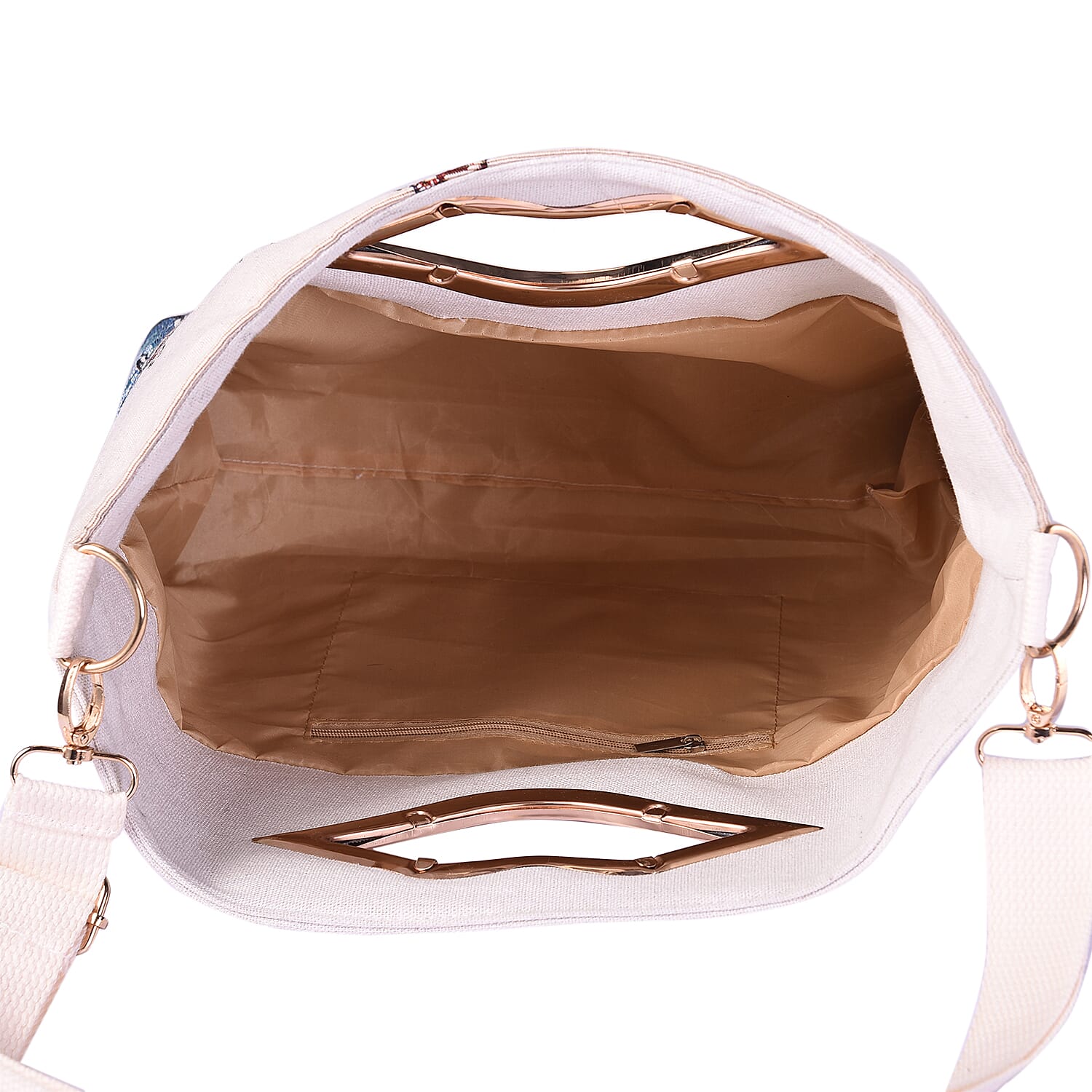 Elephant Jacquard Pattern Crossbody Bag with Metallic Lip-Shaped Top Handles in Beige