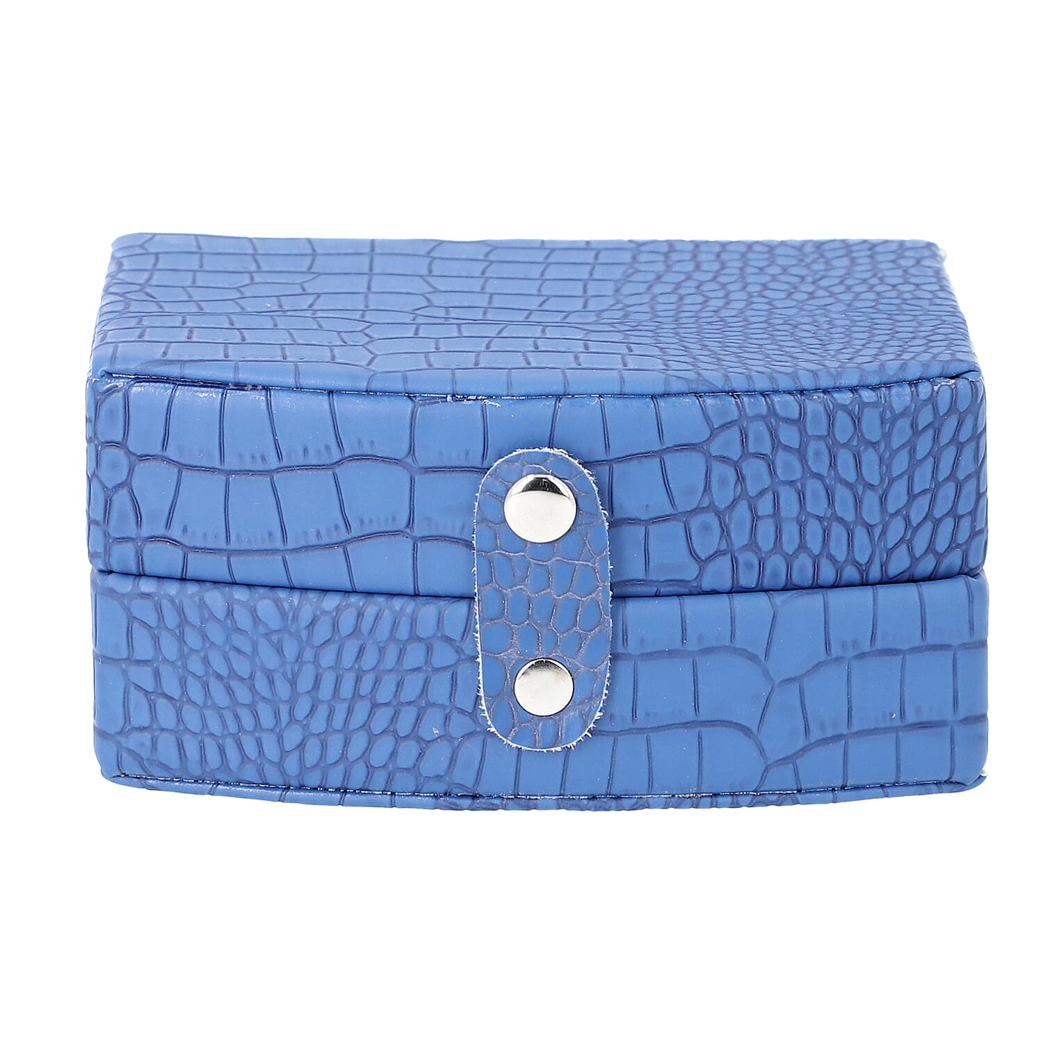 Royal Blue Croc Embossed Pattern Jewellery Box with Button Clasp Lock (12x9x6.1cm)