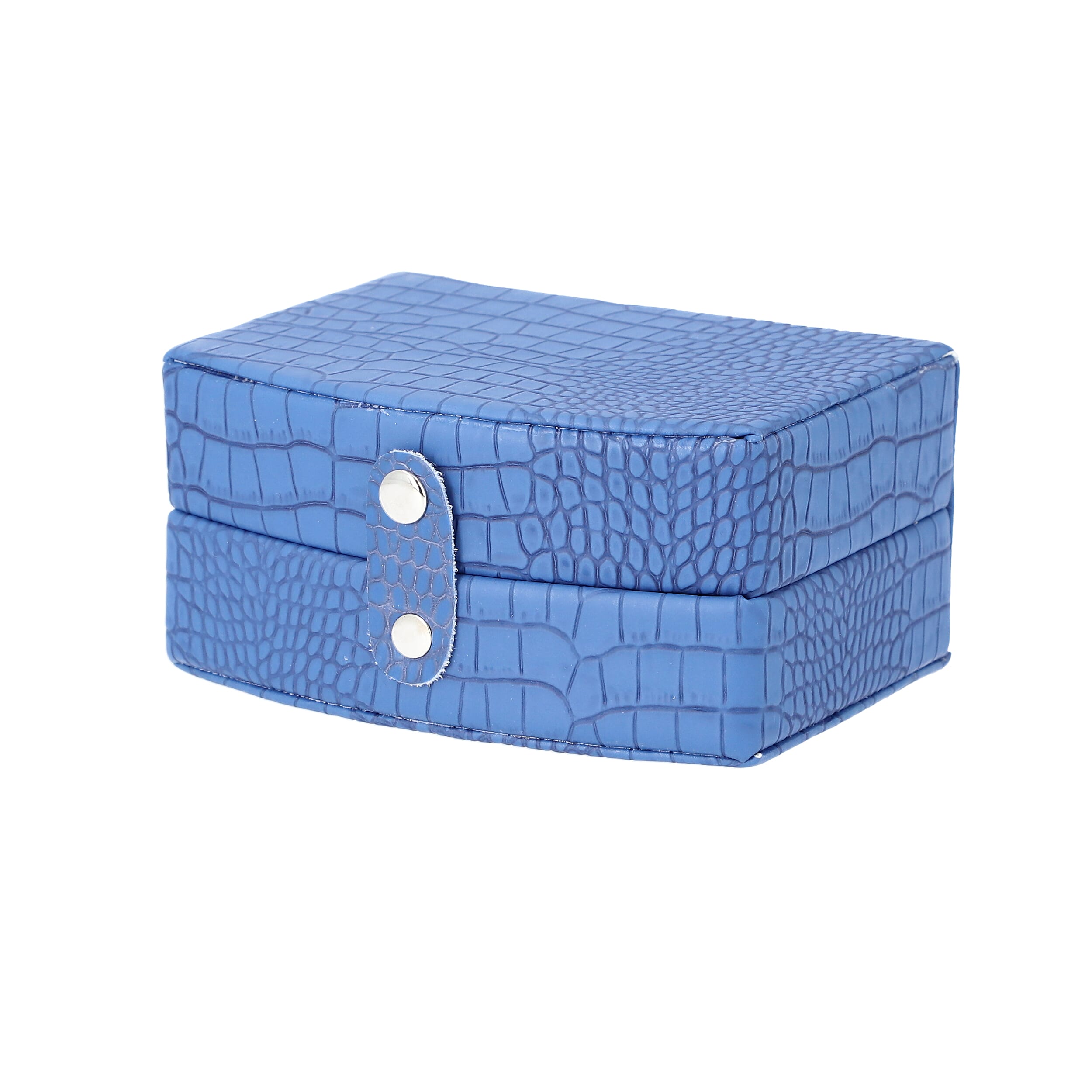 Royal Blue Croc Embossed Pattern Jewellery Box with Button Clasp Lock (12x9x6.1cm)