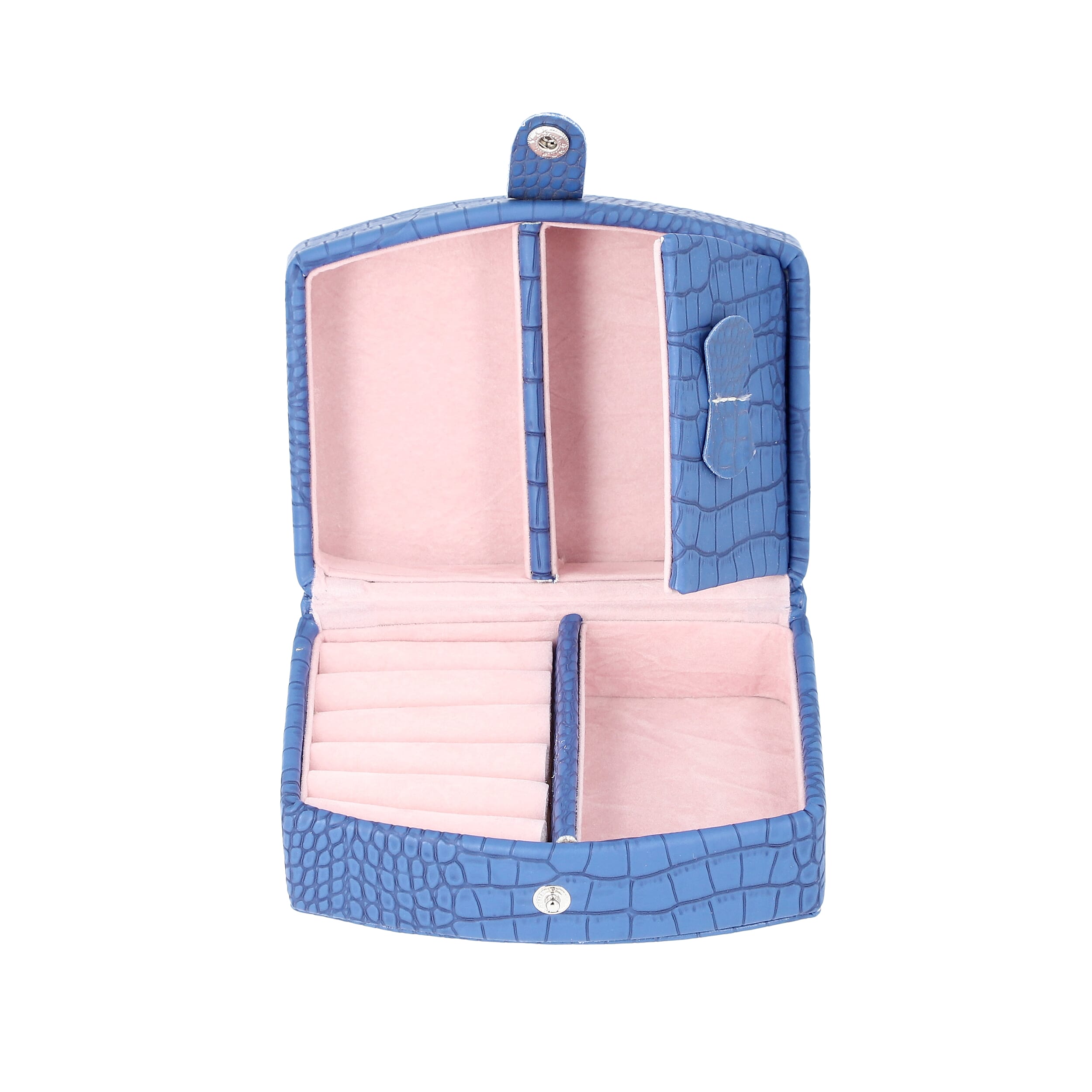 Royal Blue Croc Embossed Pattern Jewellery Box with Button Clasp Lock (12x9x6.1cm)