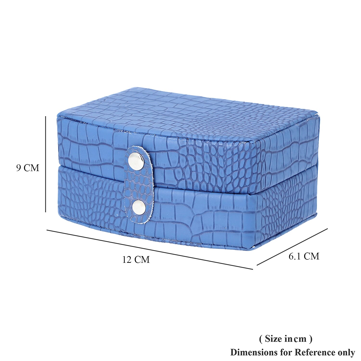 Royal Blue Croc Embossed Pattern Jewellery Box with Button Clasp Lock (12x9x6.1cm)