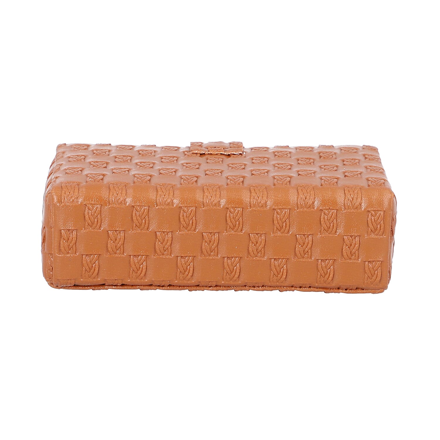 Brown Woven Pattern Jewellery Box with Mirror and Button Clasp Lock (14x8x4.2cm)