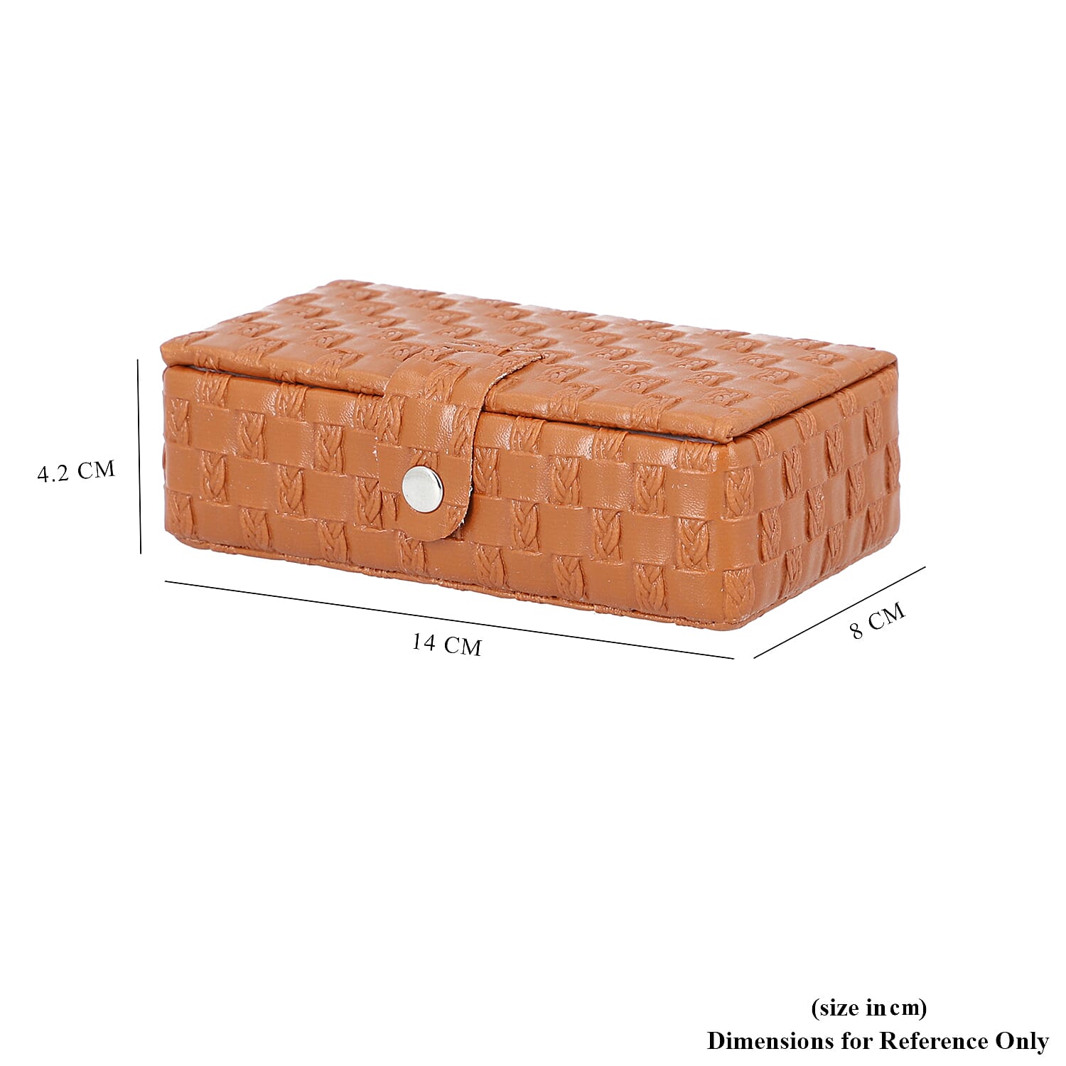 Brown Woven Pattern Jewellery Box with Mirror and Button Clasp Lock (14x8x4.2cm)
