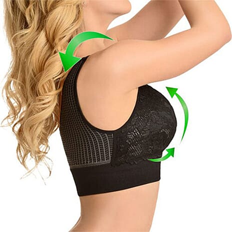 Sankom Patent Premium Bra with Lace (Size XL-XXL) - Black Colour - Silver Effect