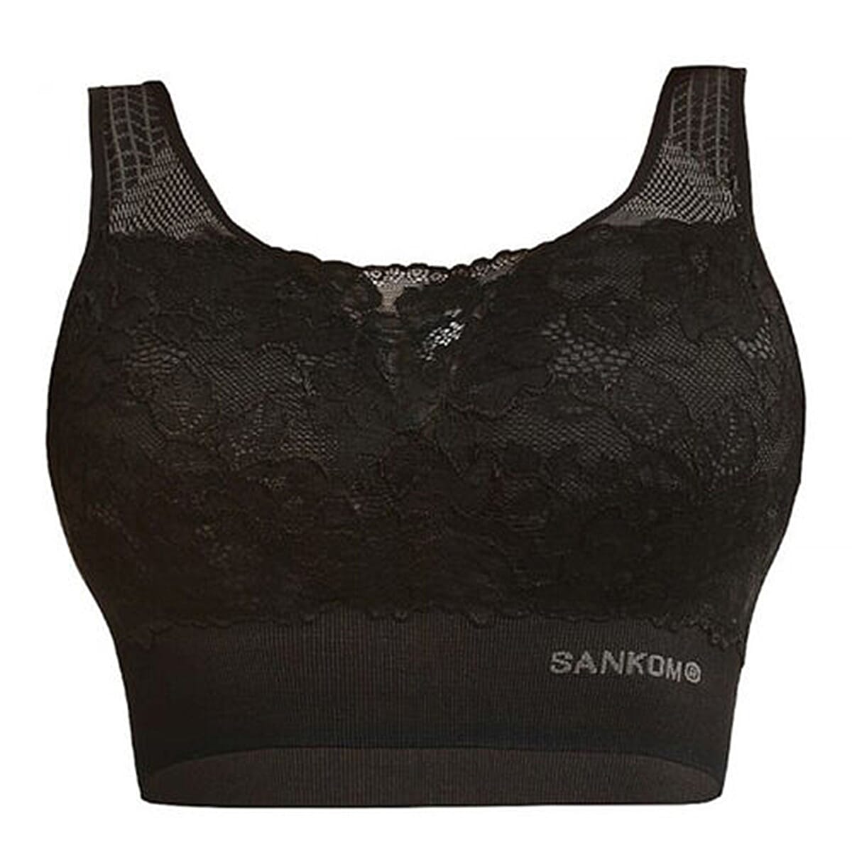 Sankom Patent Premium Bra with Lace (Size XL-XXL) - Black Colour - Silver Effect