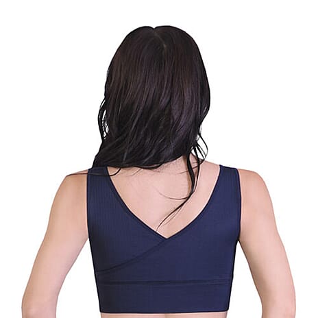 Sankom Patent Premium Bra with Lace (Size XL-XXL) - Navy Blue Colour - Silver Effect