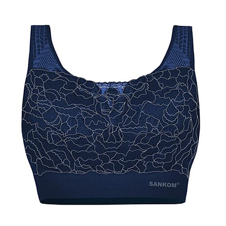 Sankom Patent Premium Bra with Lace (Size L-XL) - Navy Blue Colour - Silver Effect