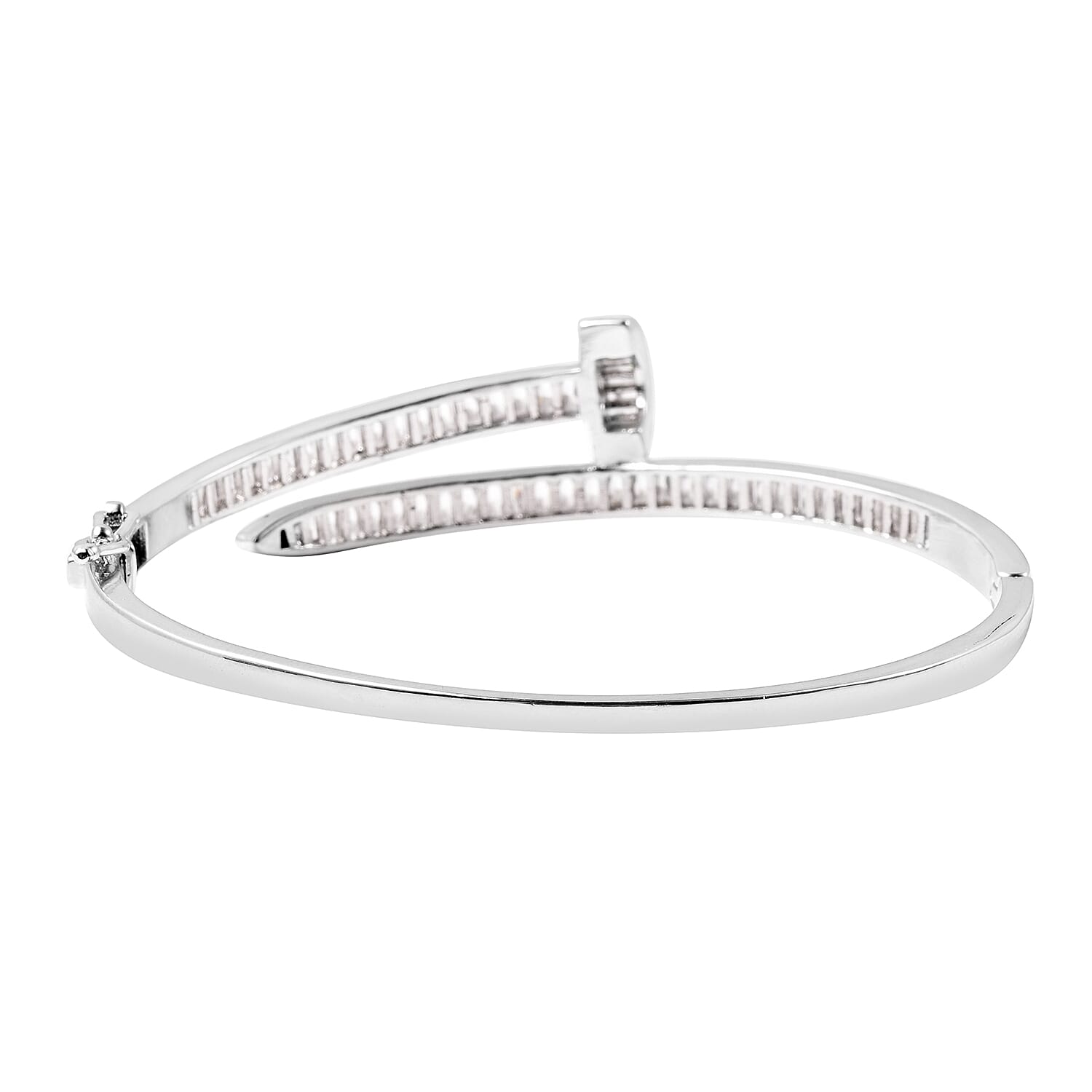 Simulated Diamond Nail Bangle (Size 7) in White Gold Tone